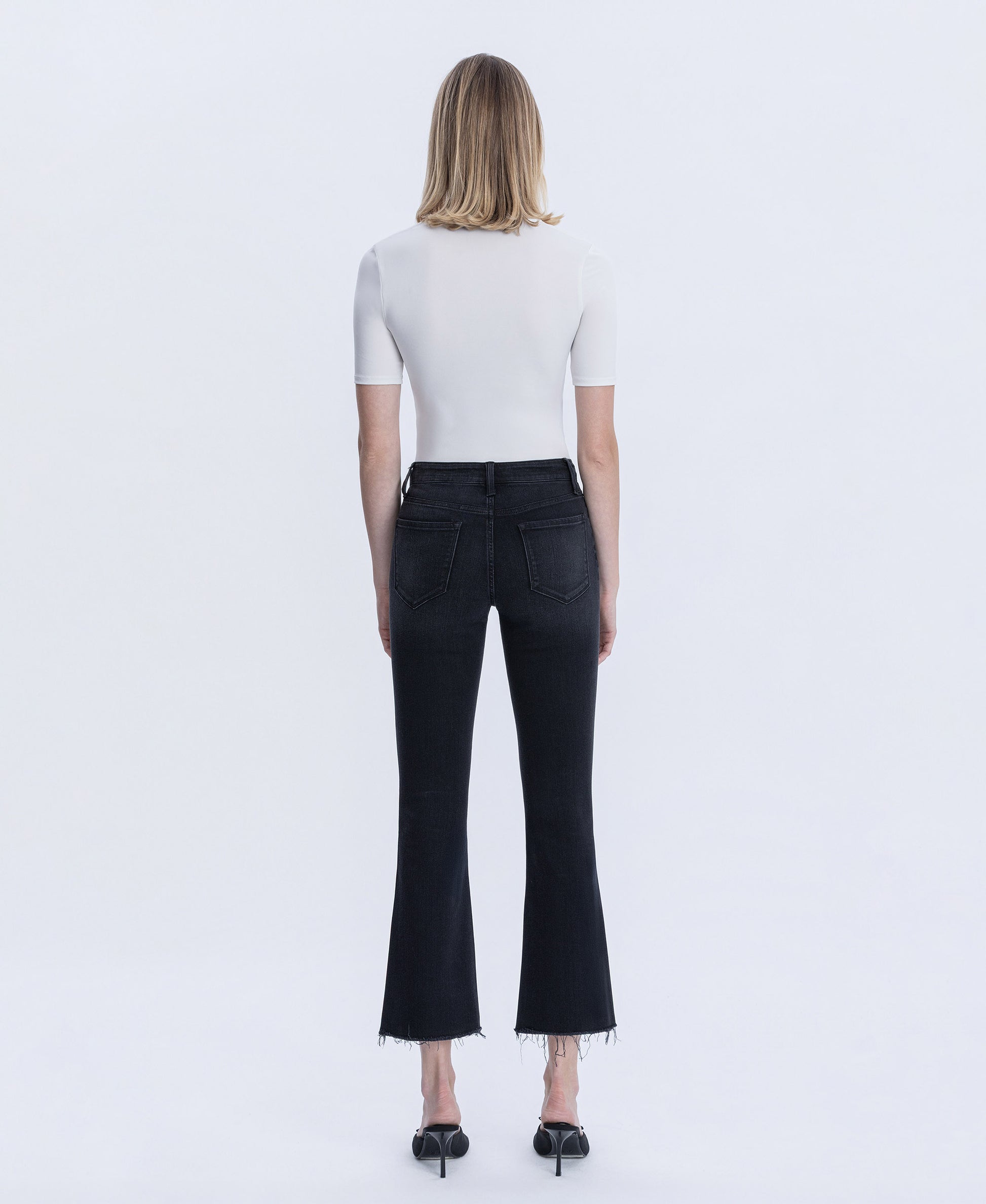 Back product images of Black - High Rise Raw Hem Ankle Bootcut Jeans