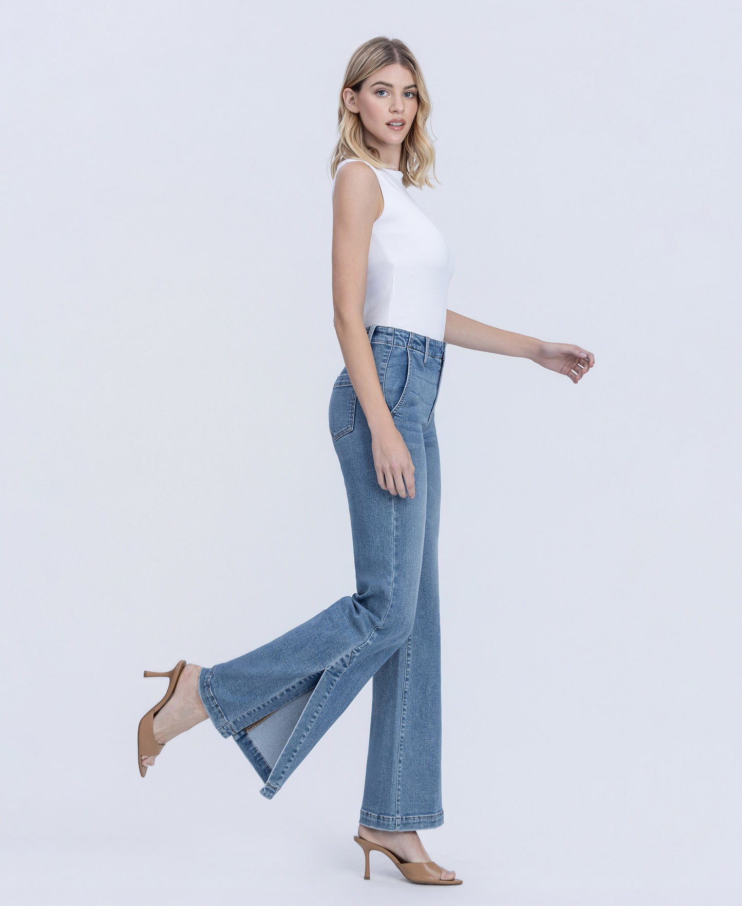 Right side product images of Lustre - High Rise Slit Hem Easy Flare Jeans