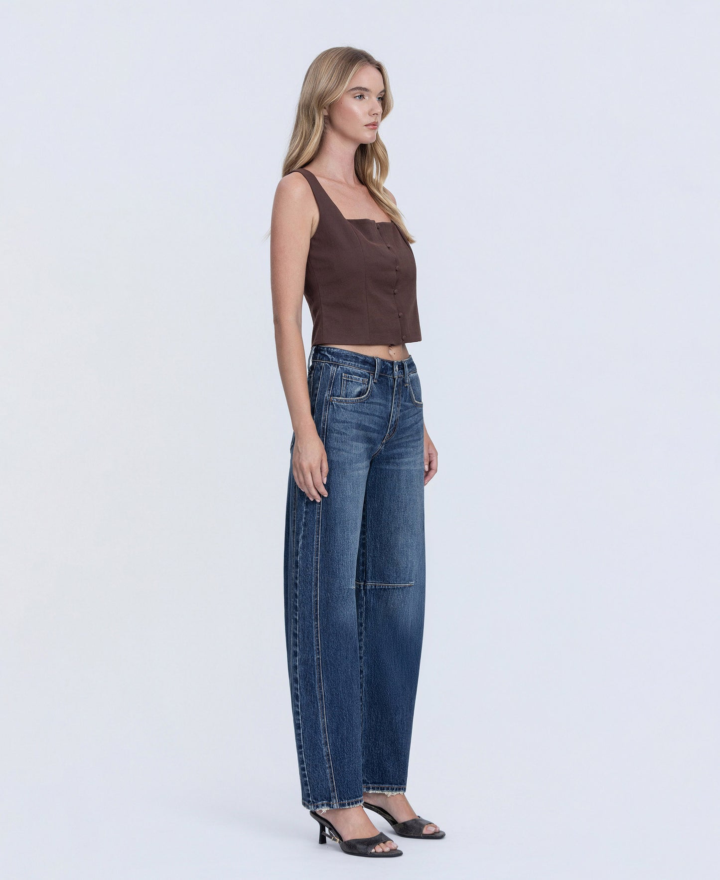 Right 45 degrees product image of Jadeite - High Rise Barrel Jeans