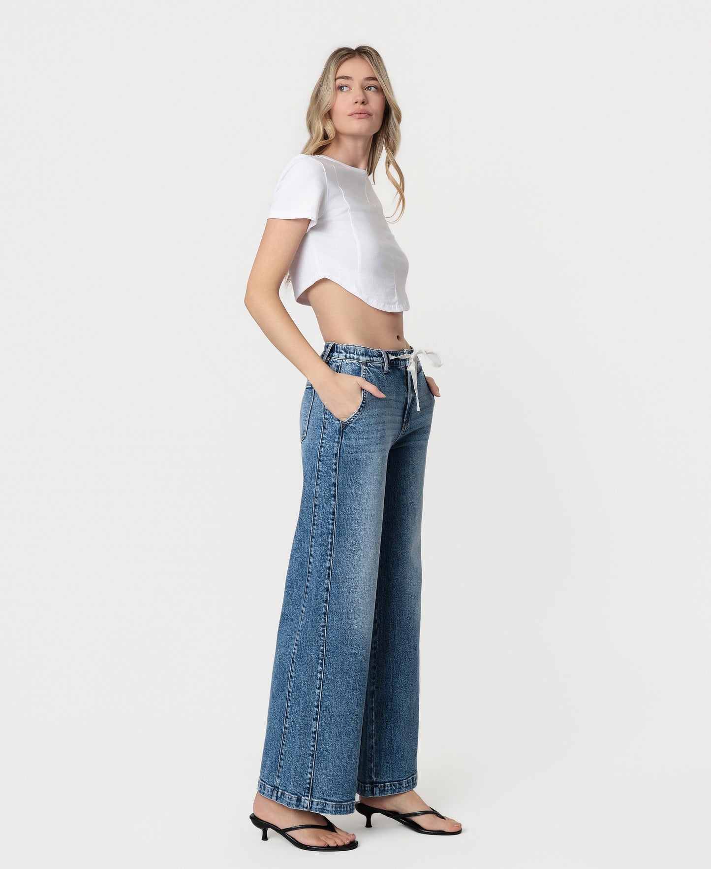 Right 45 degrees product image of Lady Bird - High Rise Waist Tie Twist Wide Leg Jeans