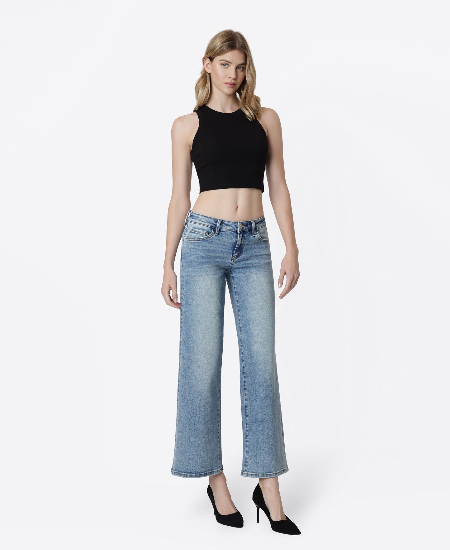 Right 45 degrees product image of Gem - Low Rise Wide Leg Jeans