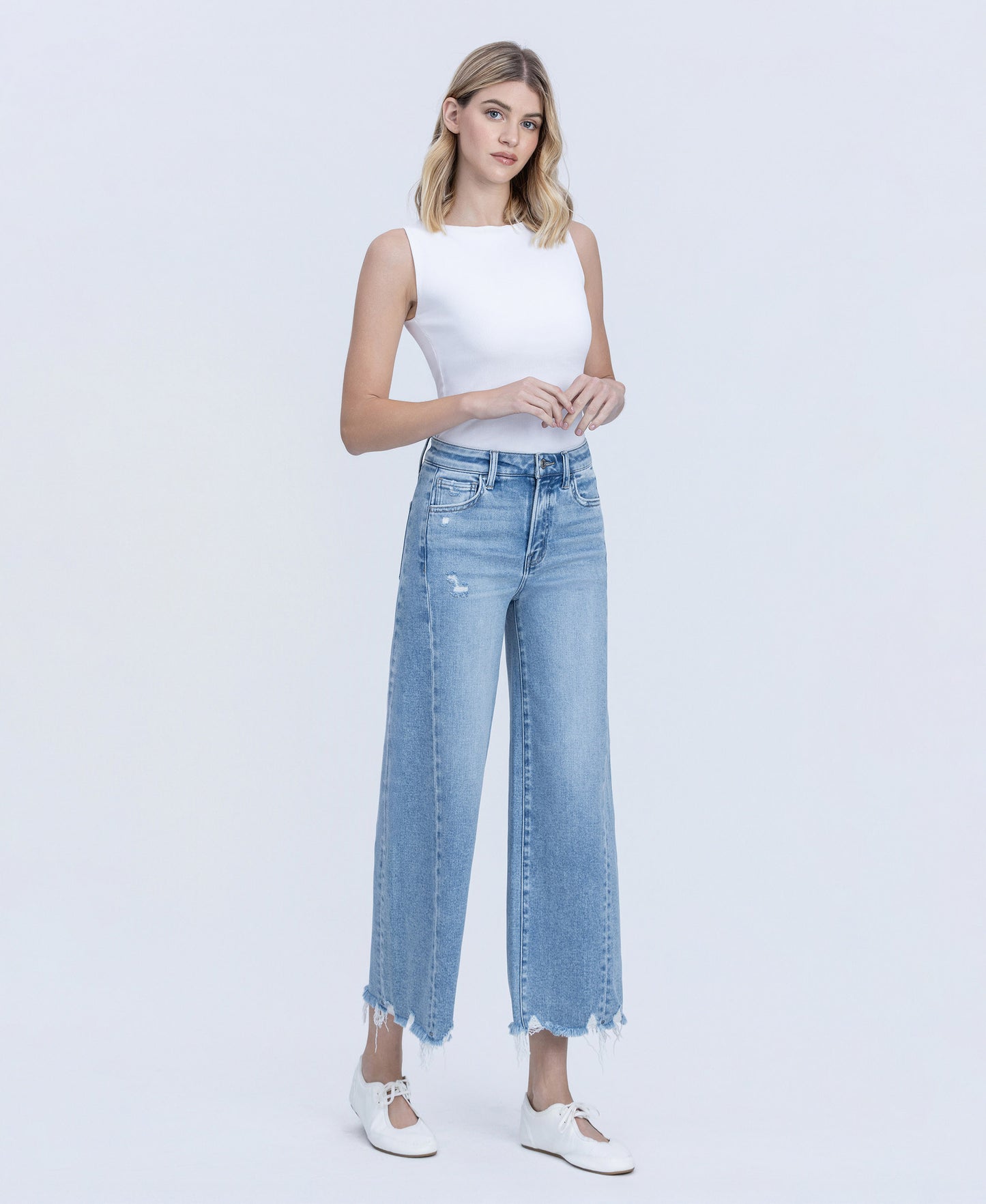 Right 45 degrees product image of Idyllic - High Rise Side Panel Crop Wide Leg Jeans