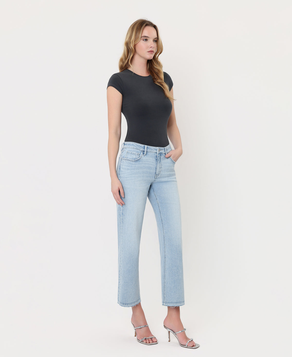 Right 45 degrees product image of Swanky - Mid Rise Crop Slim Wide Leg Jeans
