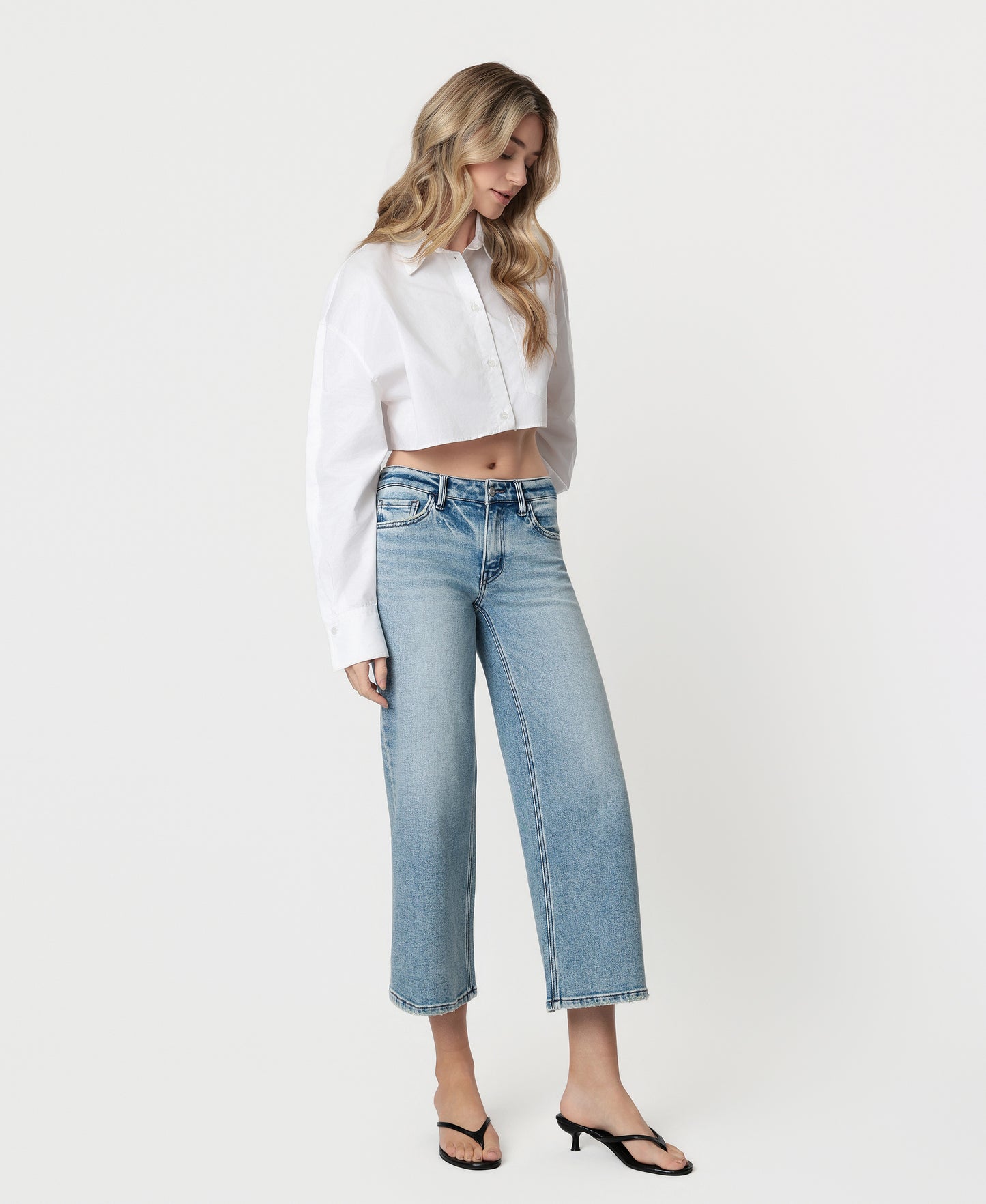 Right 45 degrees product image of Focused - Low Rise Tinted Crop Wide Leg Jeans