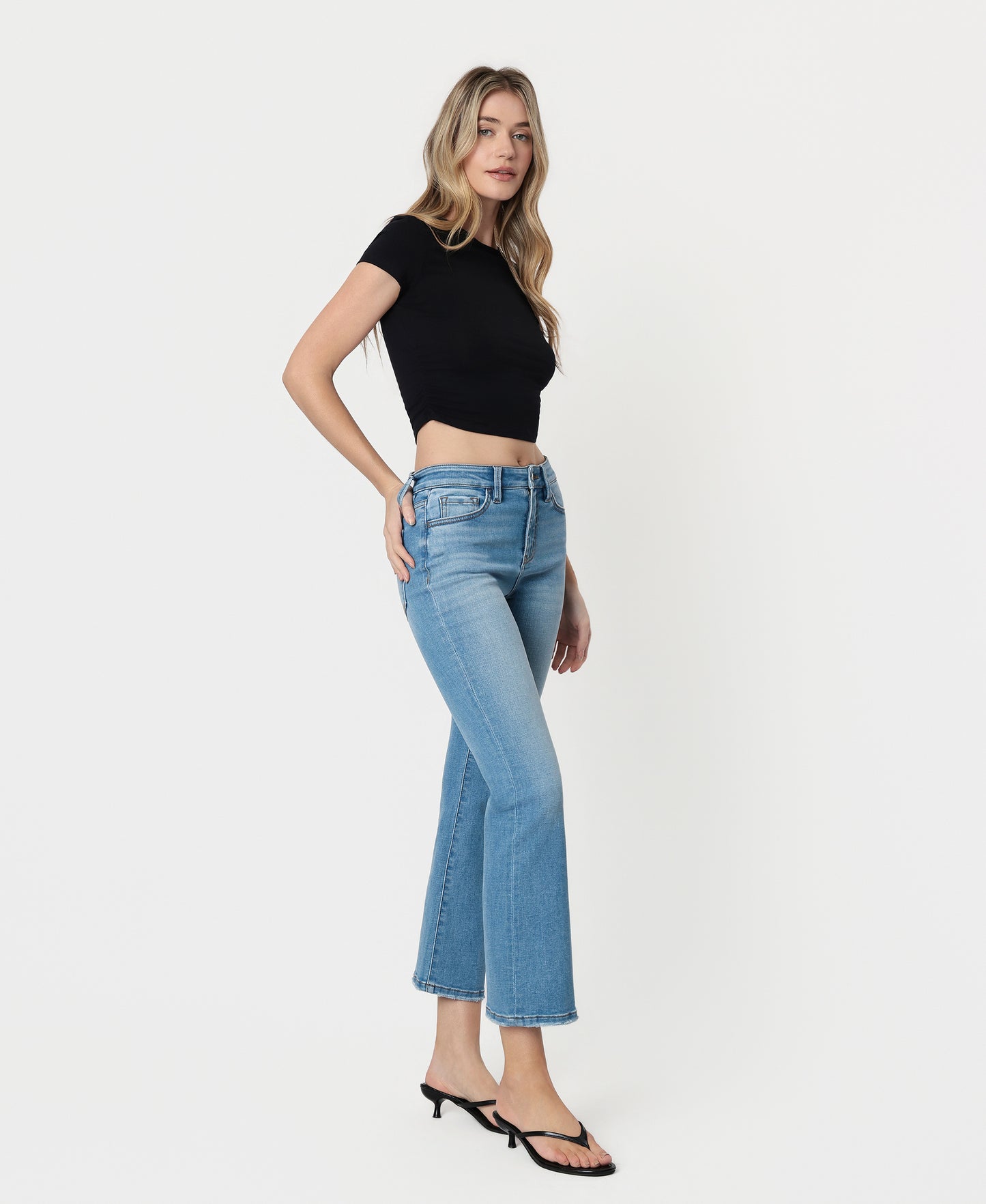 Right 45 degrees product image of Leo - High Rise Crop Flare Jeans