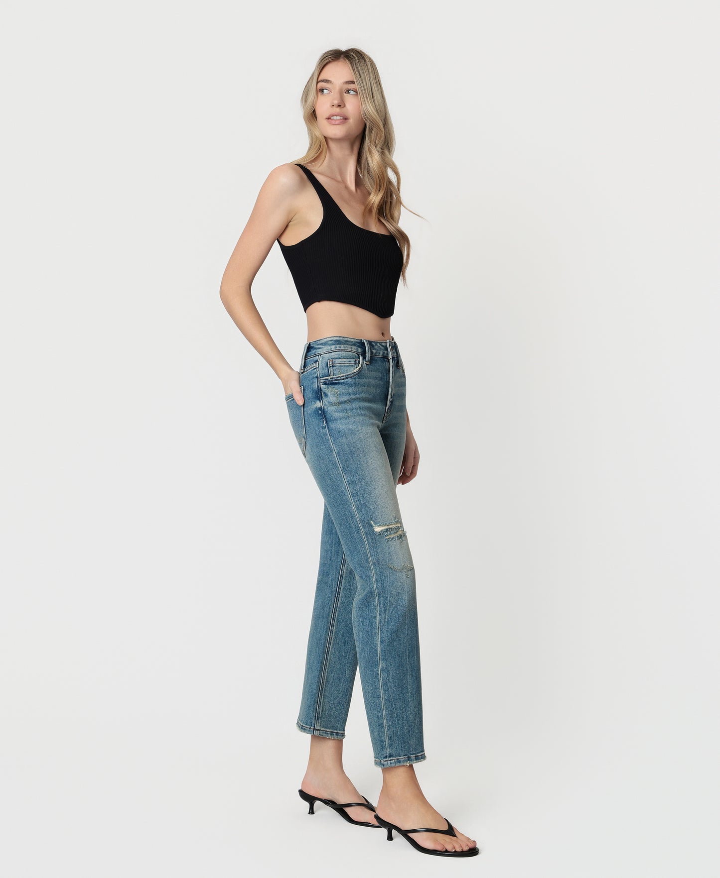 Right 45 degrees product image of Apollo - Mid Rise Tinted Ankle Straight Jeans