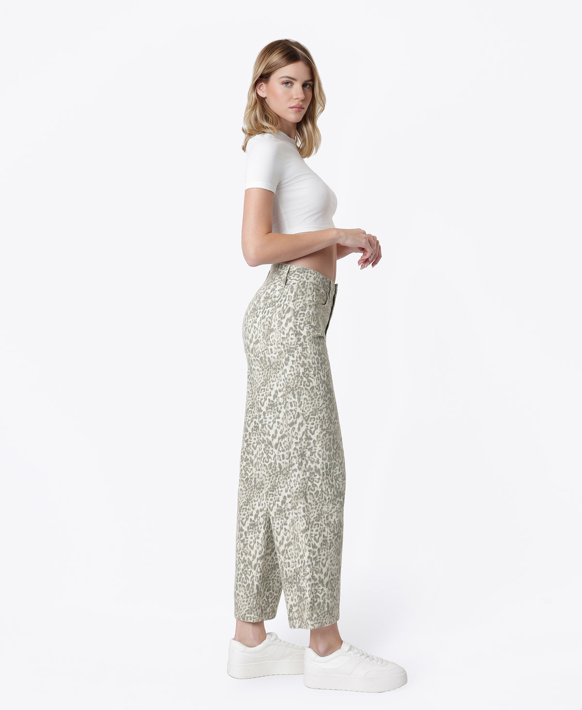 Leopard - High Rise Side Seamed Leopard Print Barrel Jeans