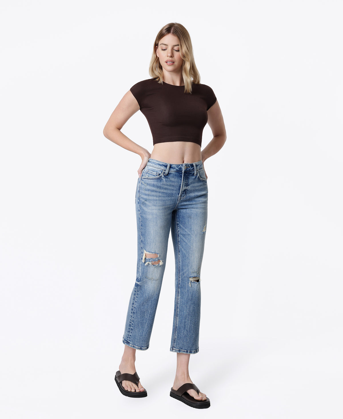 Right 45 degrees product image of Soulful - High Rise Distressed Tinted Crop Straight Jeans