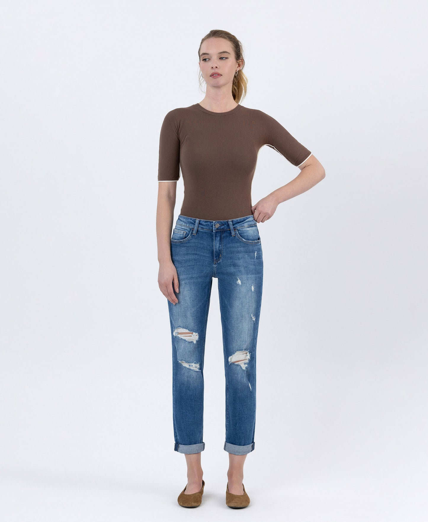Front product images of Absolutely Good - Distressed Stretch Boyfriend Jeans