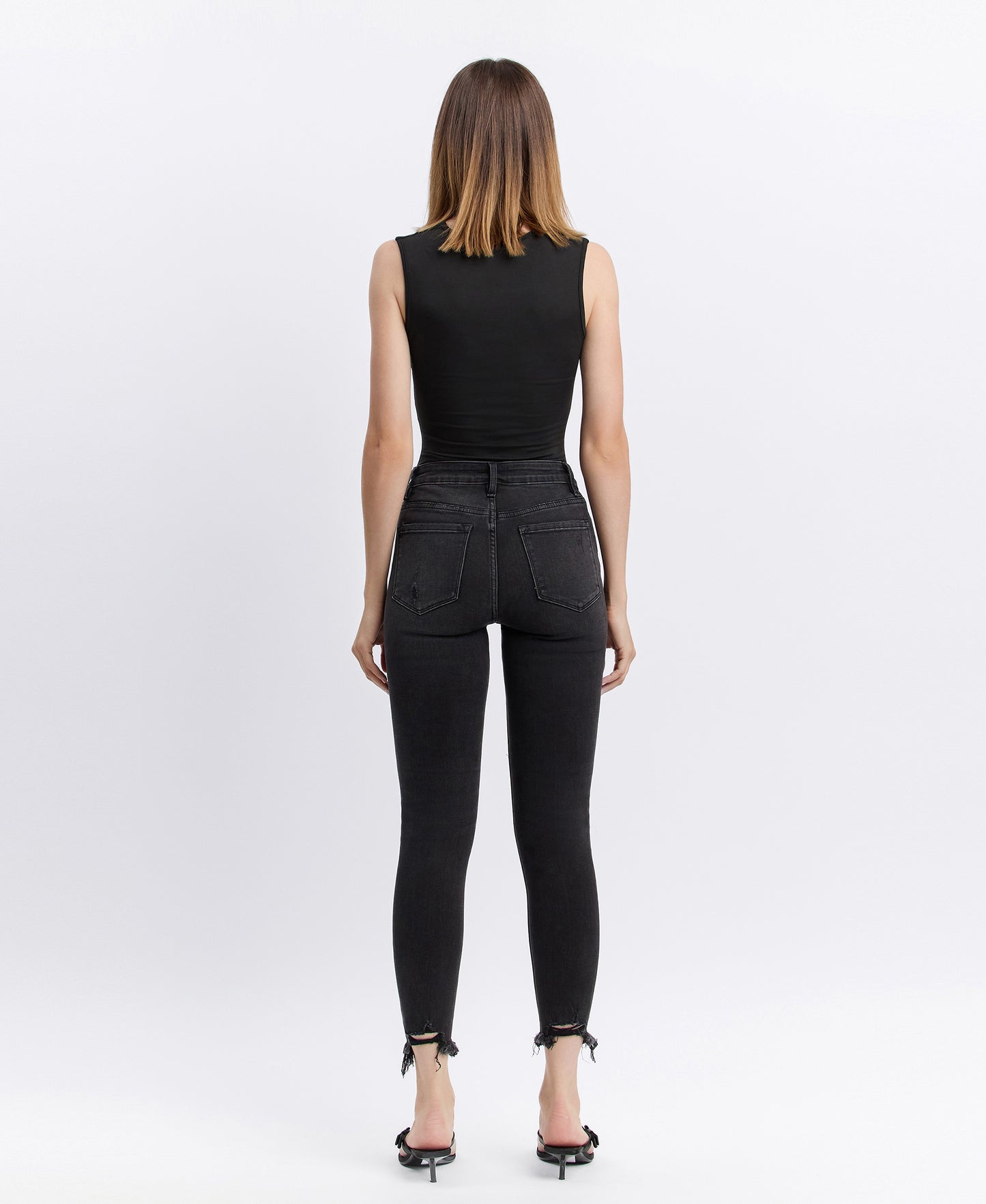 Back product images of Night Reflection - High Rise Button Fly Distressed Crop Skinny Jeans