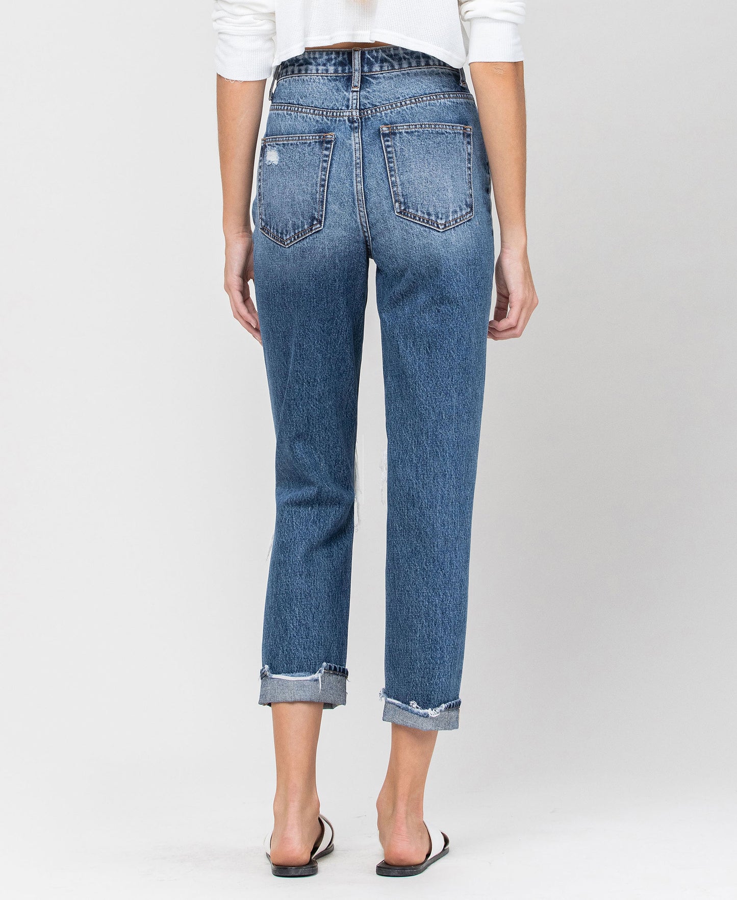 Back product images of Hart - Distressed Cuffed Denim Mom Jeans