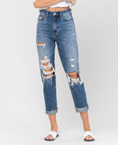 Hart - Distressed Cuffed Denim Mom Jeans