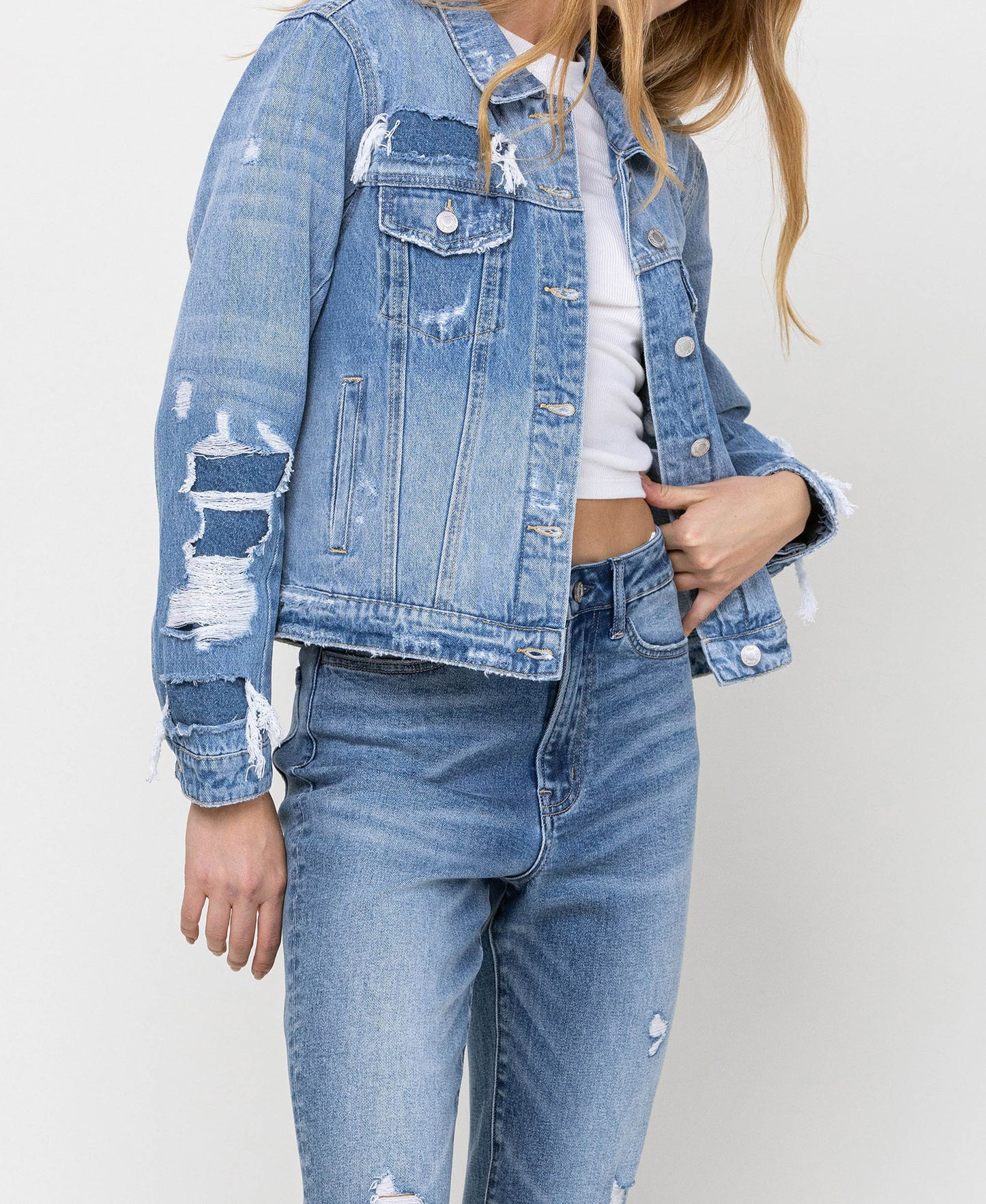 Right 45 degrees product image of Blue Soul - Distressed Classic Denim Jacket