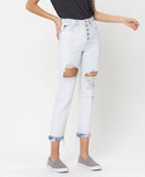 Stone Dust - Distressed Button Up Mom Jeans