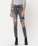 Broken Coal - High Rise Ankle Skinny Jeans W Patch Detail