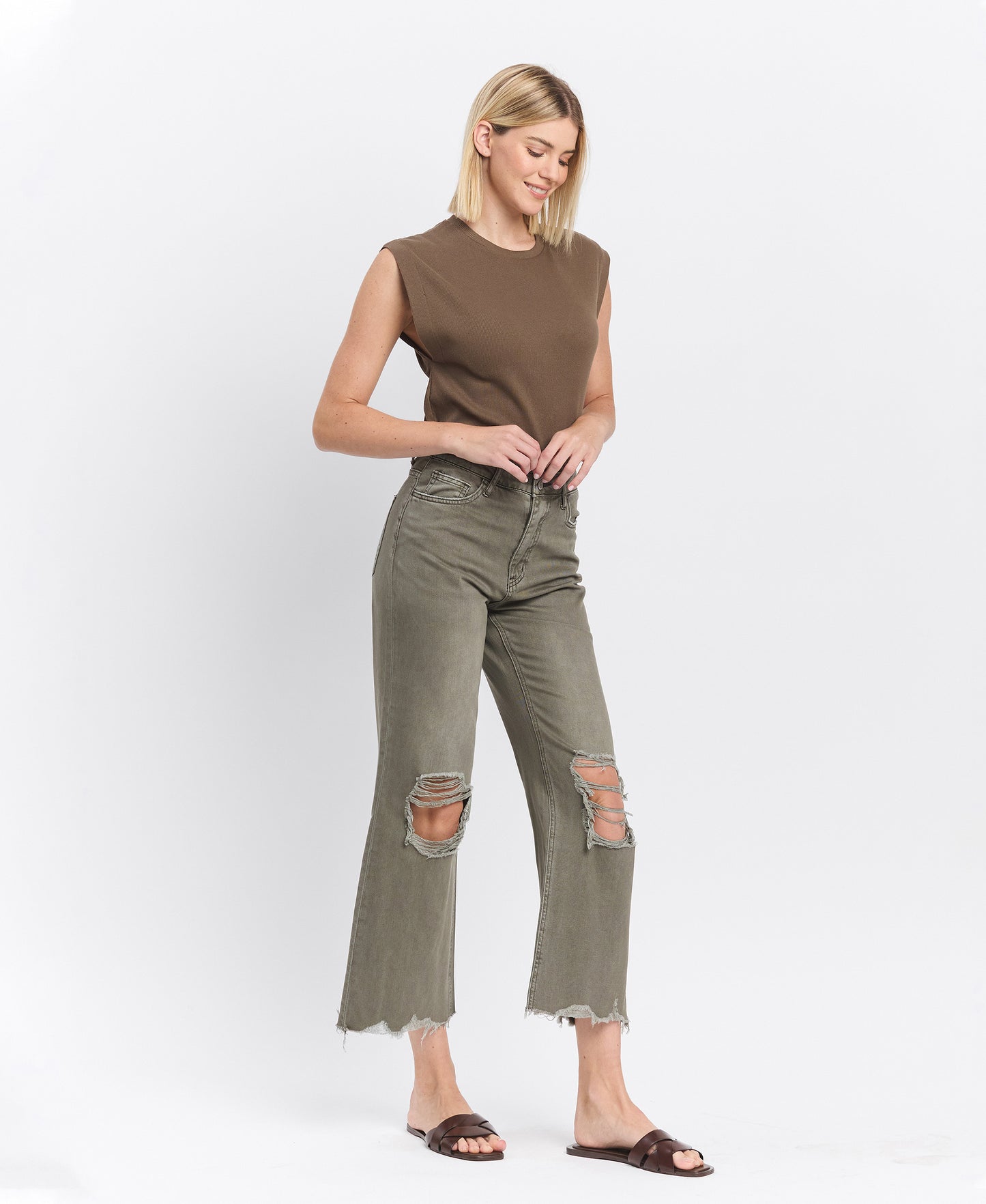 Right 45 degrees product image of Beetle - Super High Rise 90s Vintage Crop Flare Jeans