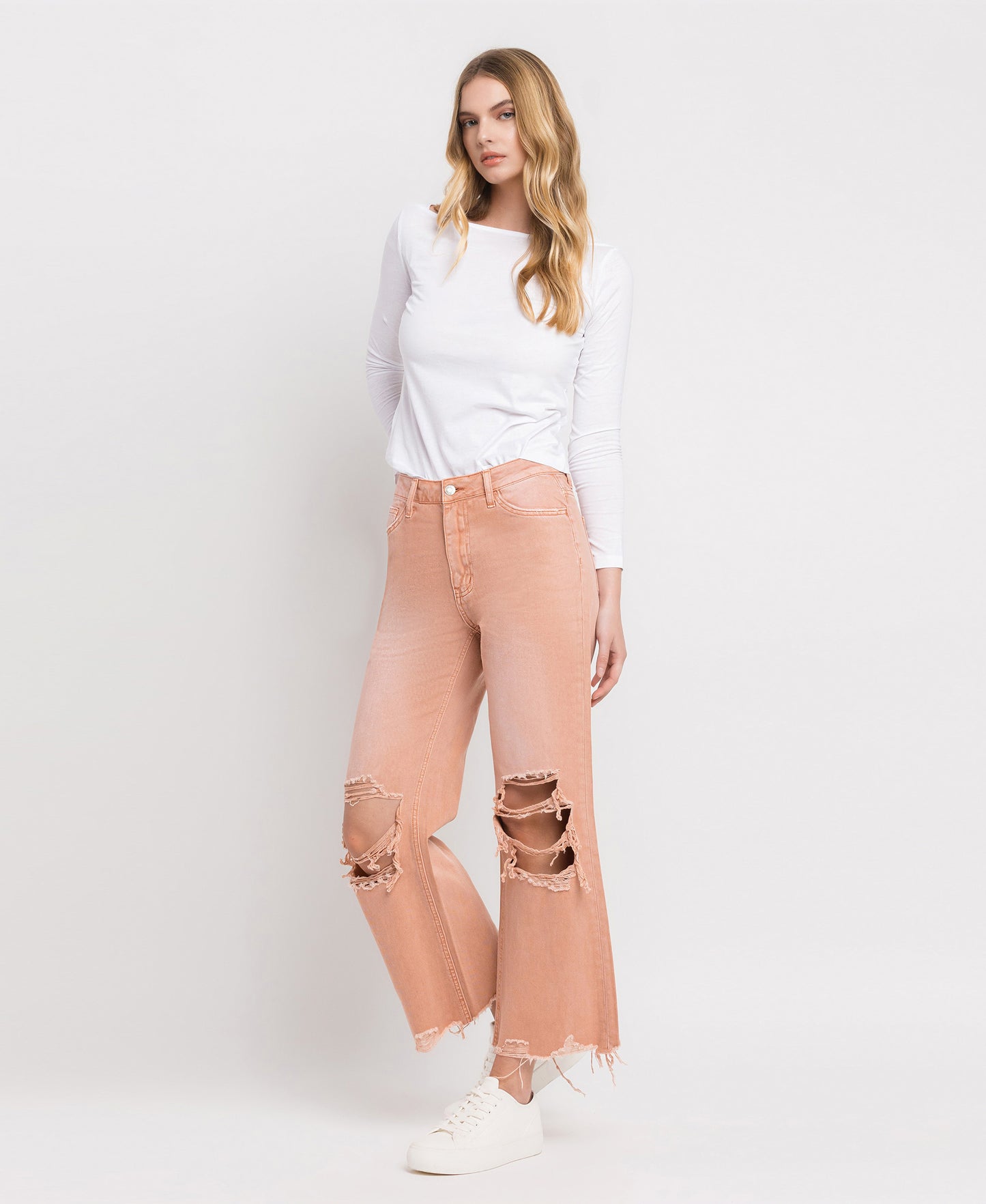 Left 45 degrees product image of Brandied Melon - Super High Rise 90s Vintage Crop Flare Jeans