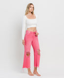 Right 45 degrees product image of Hot Pink - Super High Rise 90s Vintage Crop Flare Jeans