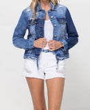 Fortunate - Distressed Classic Fit Crop Jacket W Contrast Fabric