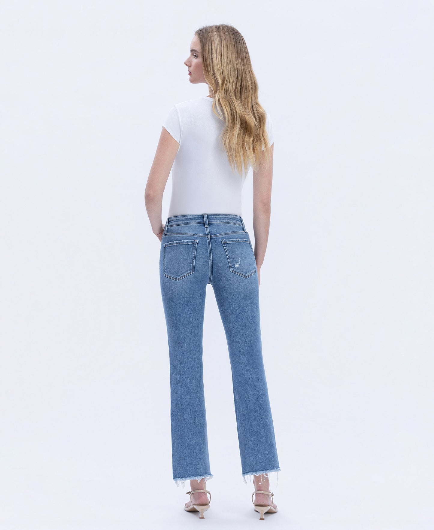 Back product images of Five Steps to Heaven - Mid Rise Raw Hem Crop Straight Jeans