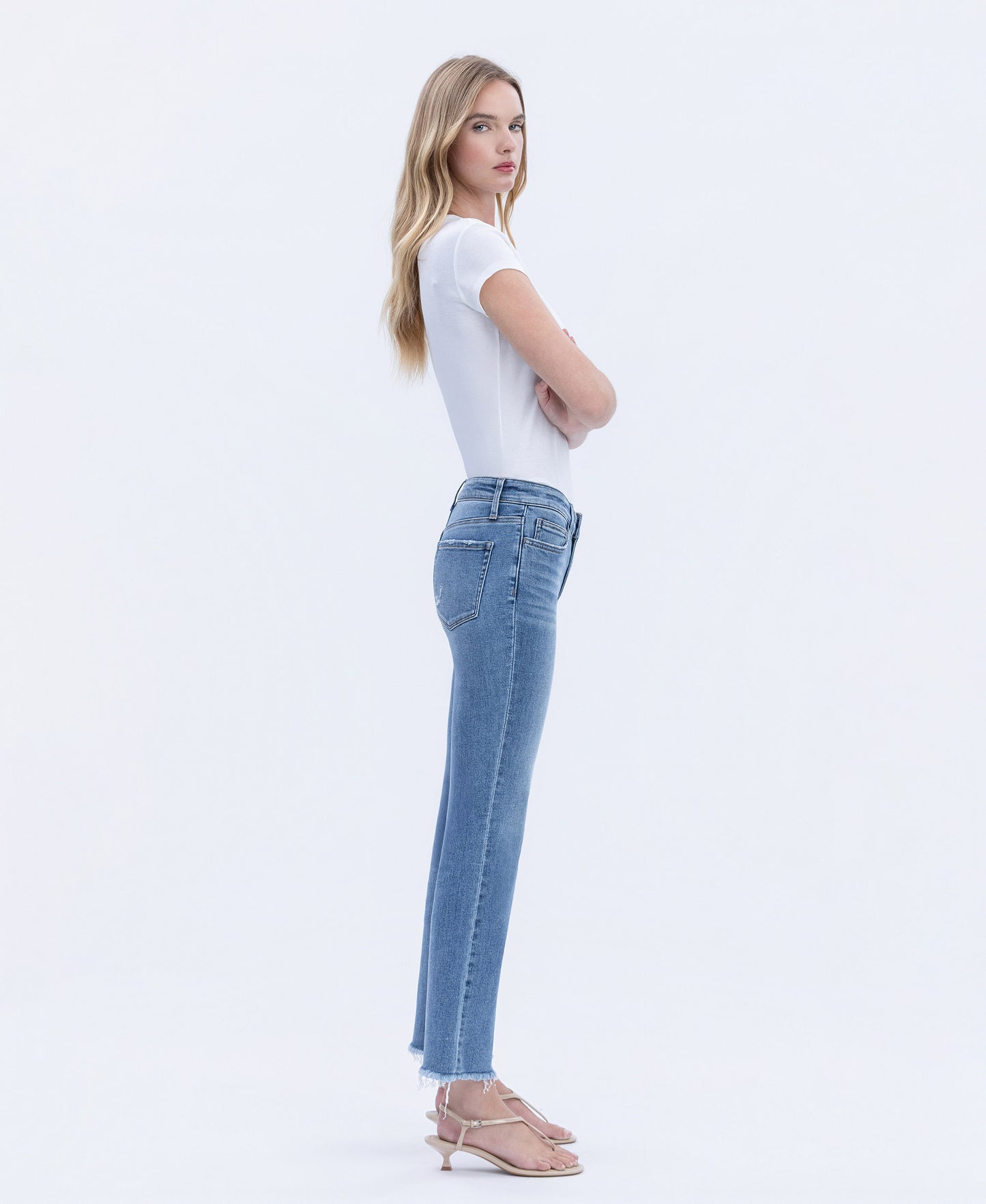 Right side product images of Five Steps to Heaven - Mid Rise Raw Hem Crop Straight Jeans
