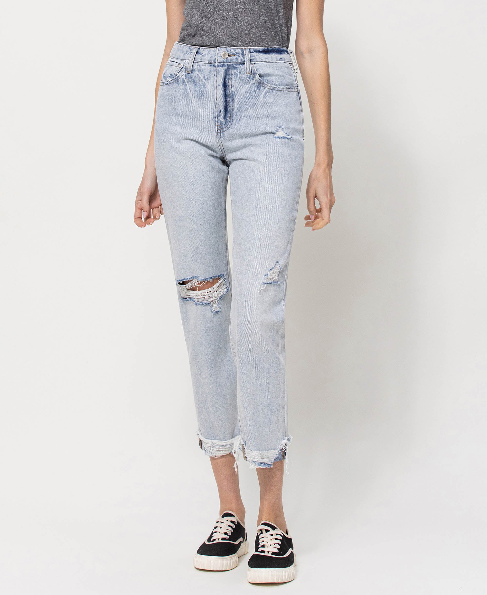 VERVET Cotoneaster High offers Rise Criss Cross Waist Band Two Tone Straight Jeans