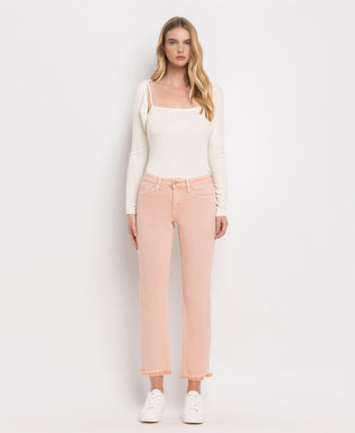 Front product images of Powdery Pink - Mid Rise Crop Straight Jeans