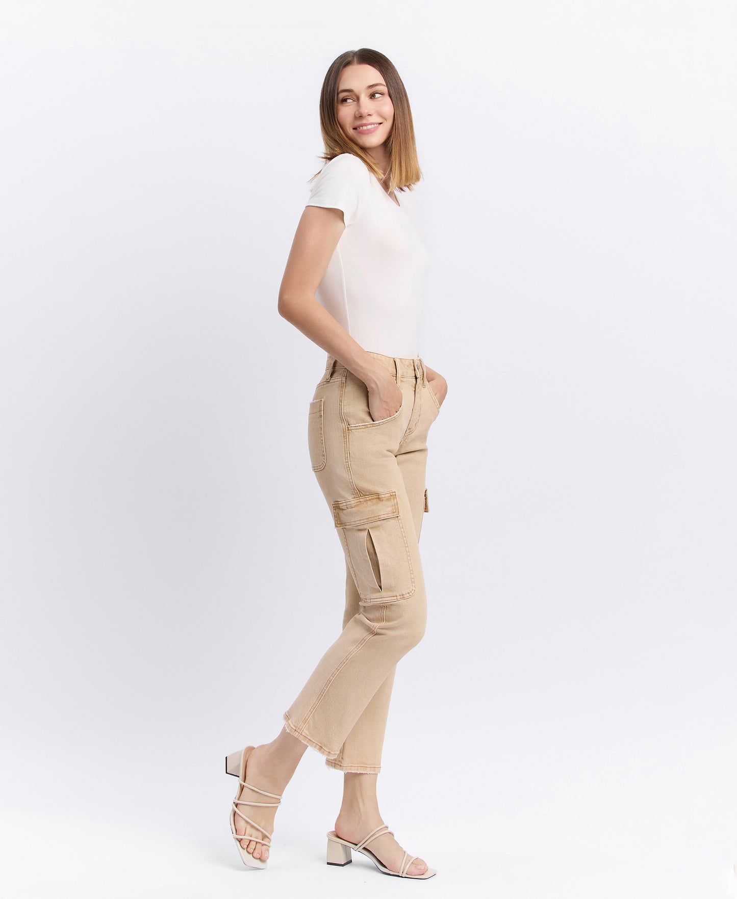 Right 45 degrees product image of Instructive - High Rise Relaxed Straight Cargo Jeans