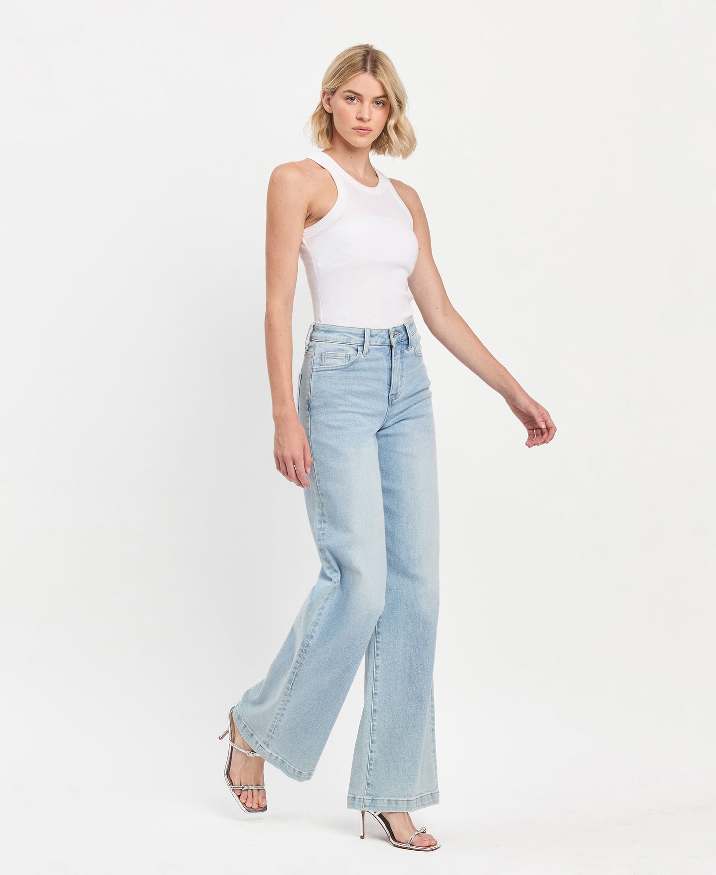 Right 45 degrees product image of Optimistic - High Rise Full Length Wide Leg Jeans
