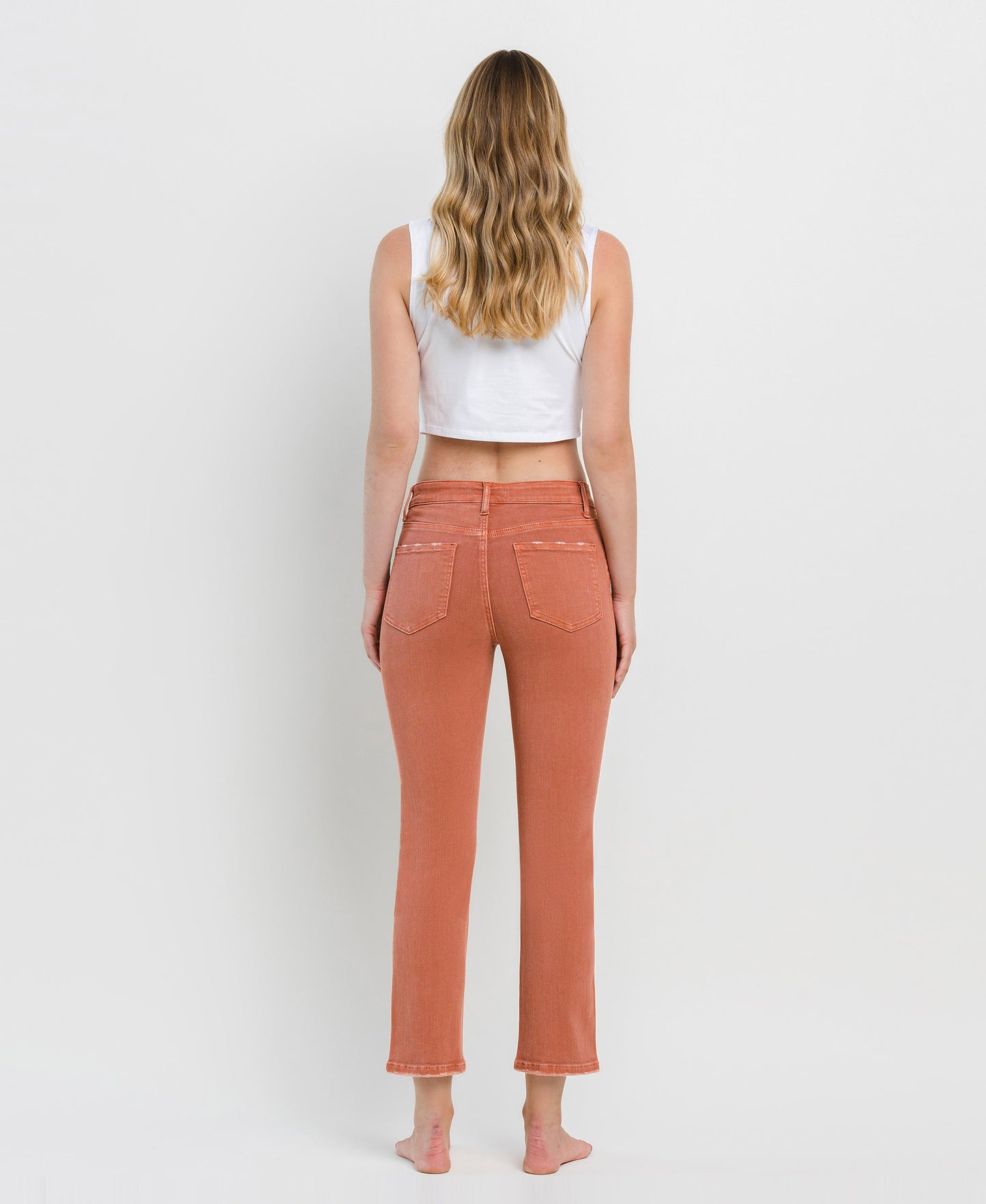 Back product images of Copper Brown - High Rise Crop Slim Straight Jeans