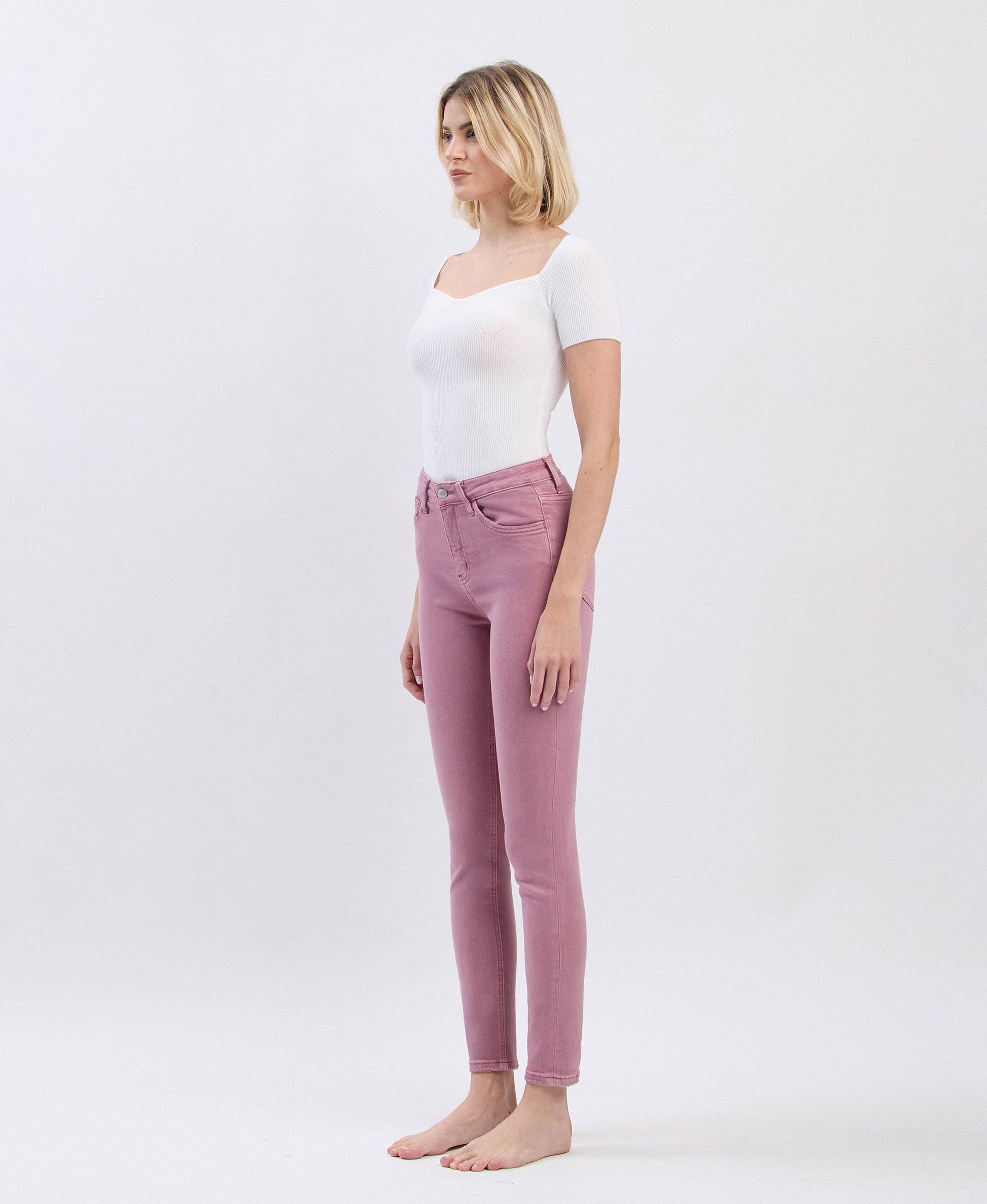 Left side product images of Wistful Mauve - High Rise Ankle Skinny Jeans