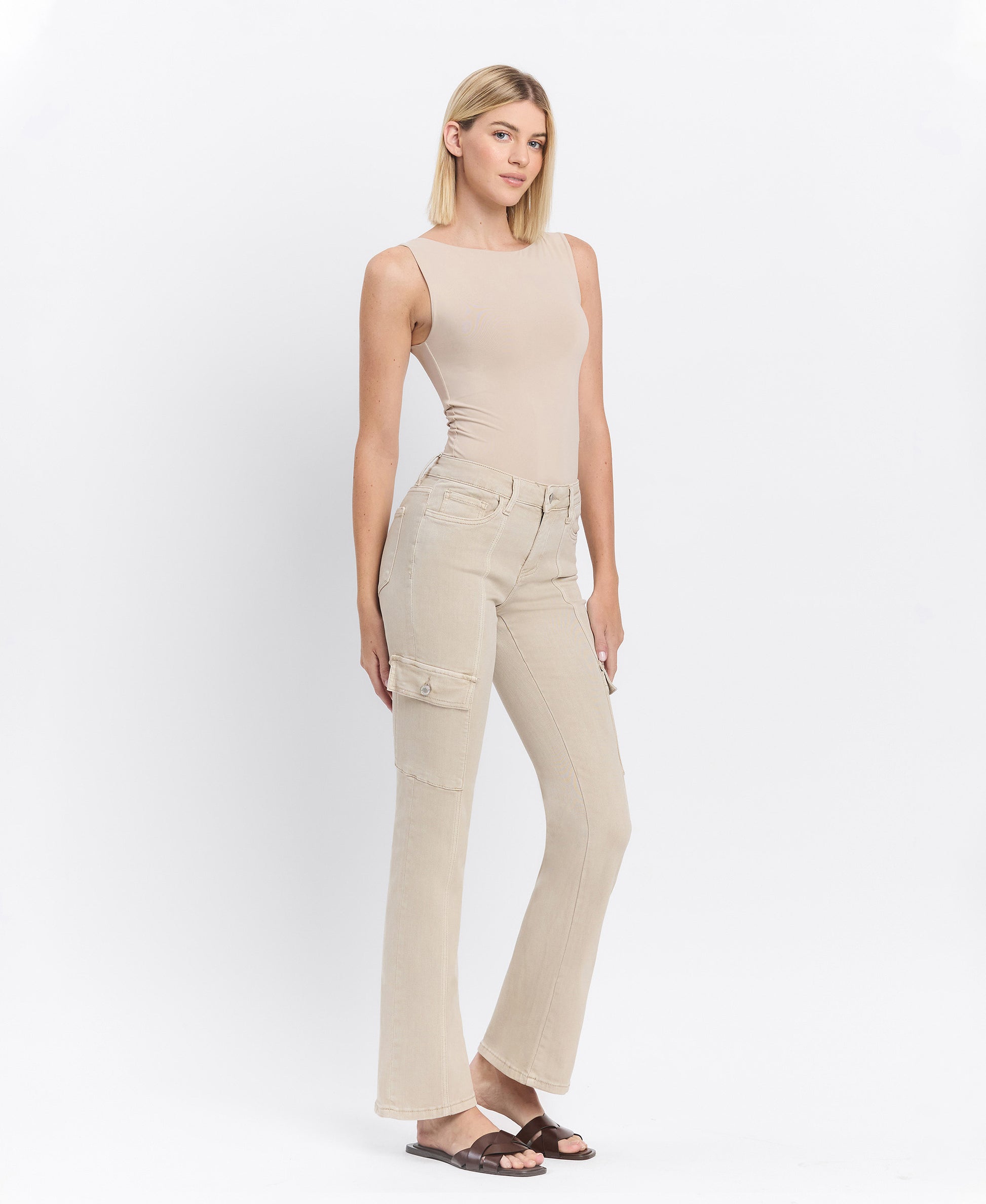 Right 45 degrees product image of Peyote - Mid Rise Cargo Bootcut Jeans