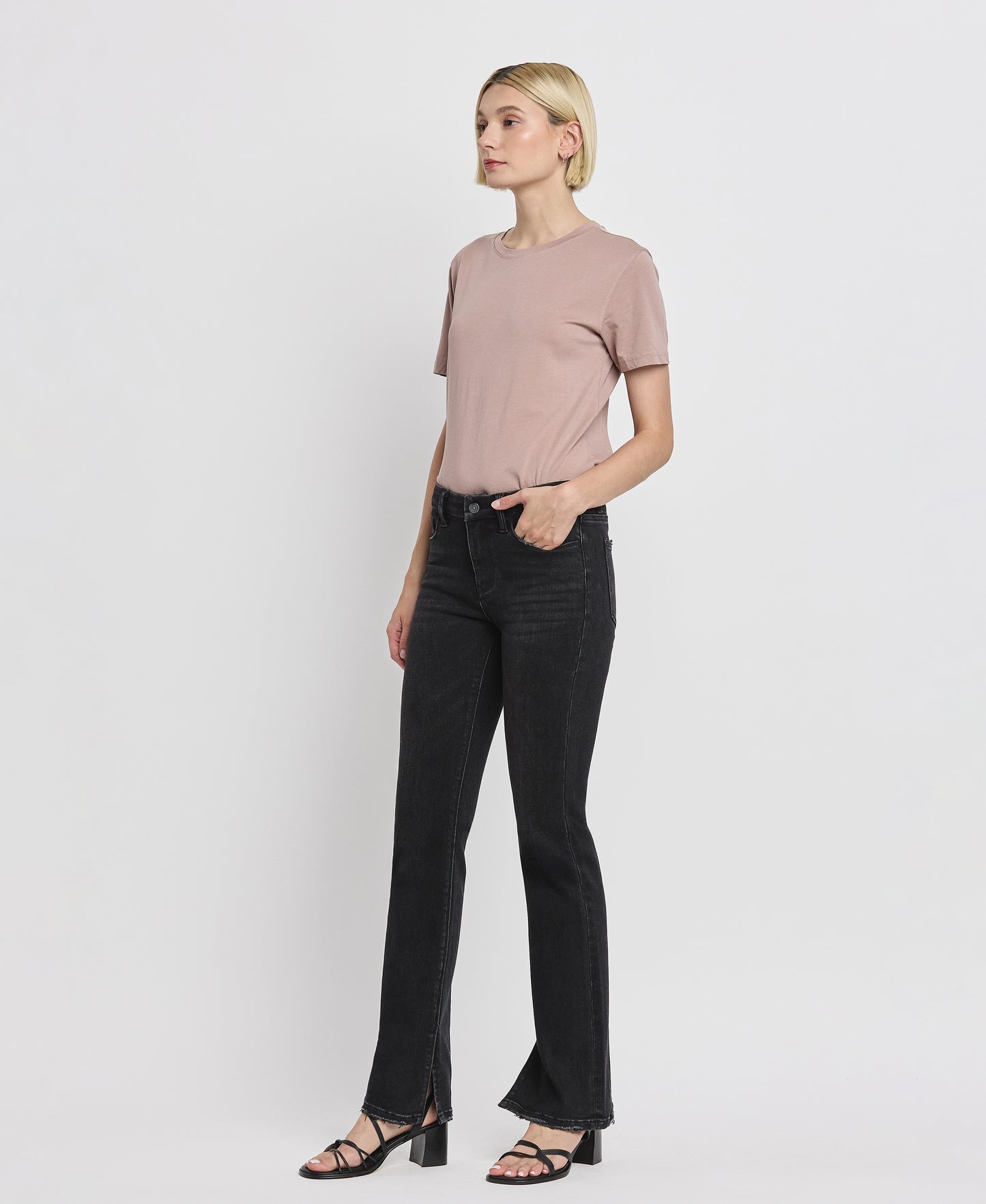 Left 45 degrees product image of Winsome - Mid Rise Slit Hem Bootcut Jeans