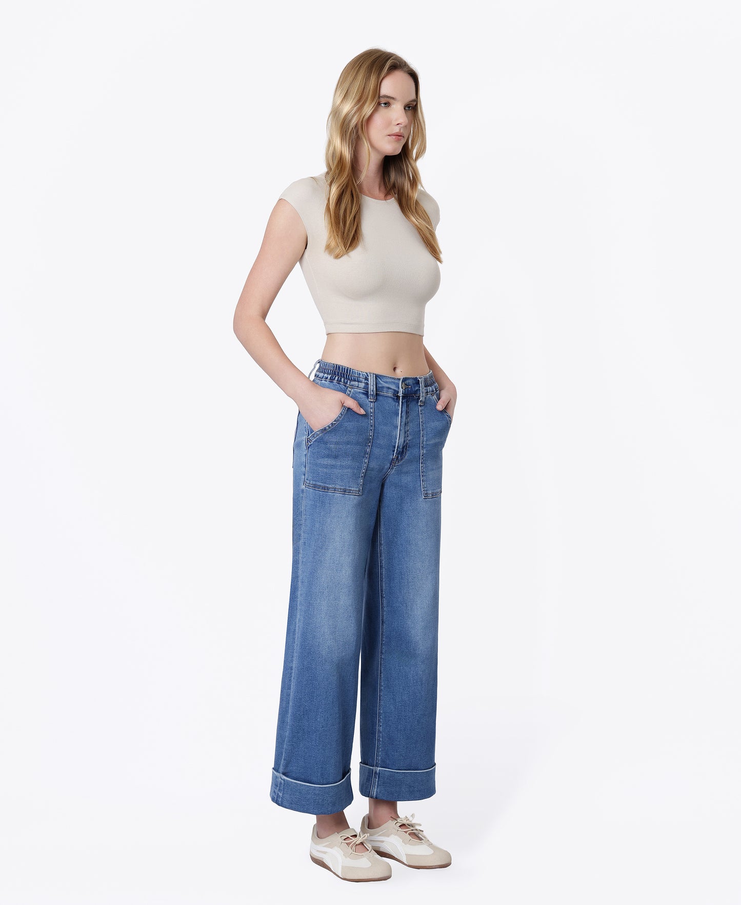 Right 45 degrees product image of Enviably - High Rise Super Soft Cuffed Baggy Wide Leg Jeans