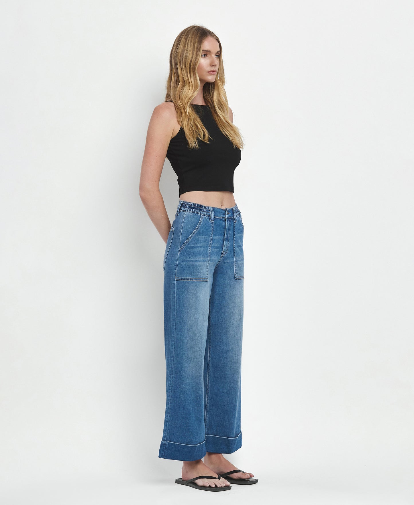Right 45 degrees product image of Enviably - High Rise Cuffed Baggy Wide Leg Jeans