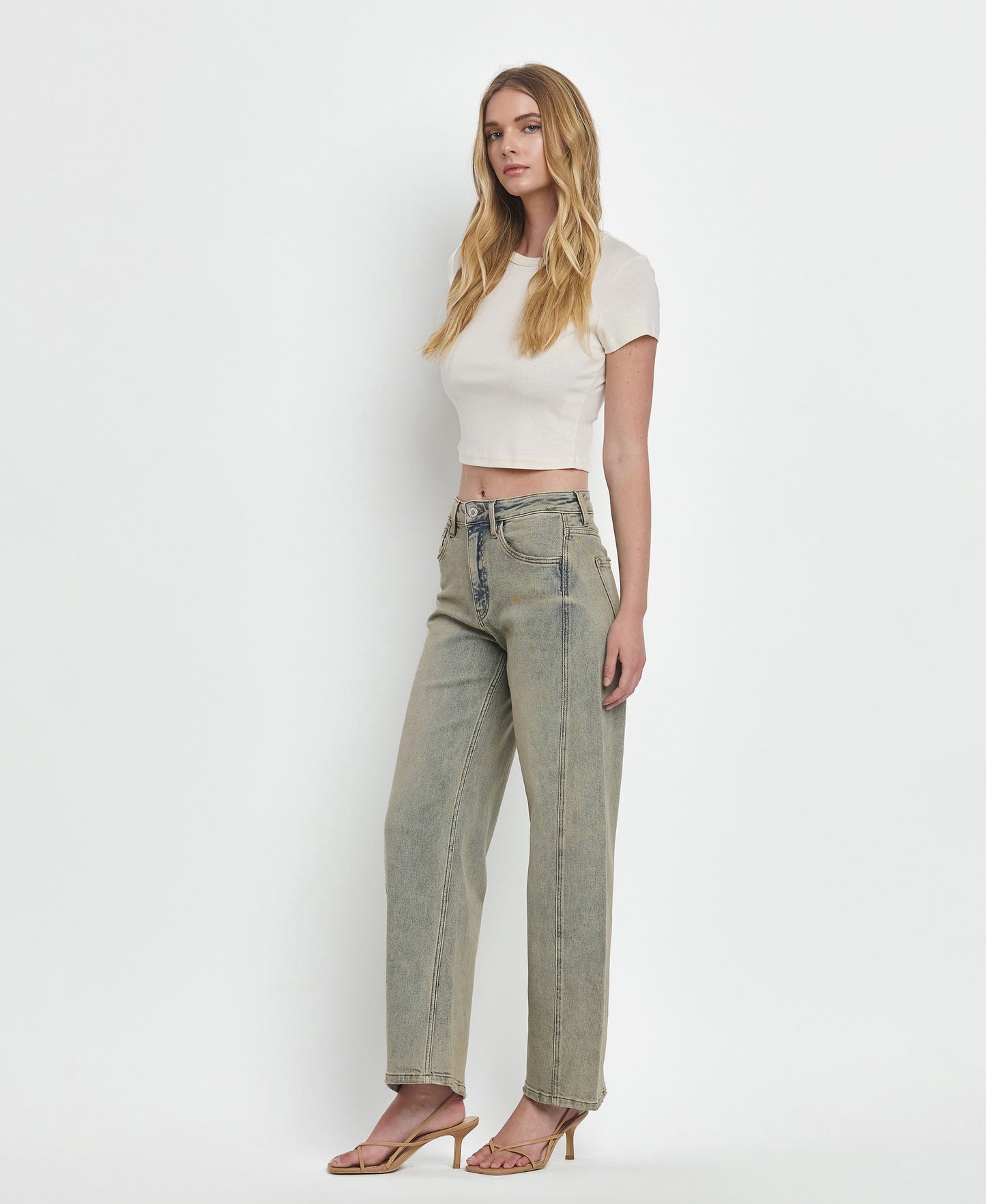 Left 45 degrees product image of Free Spirit - Super High Rise Barrel Jeans