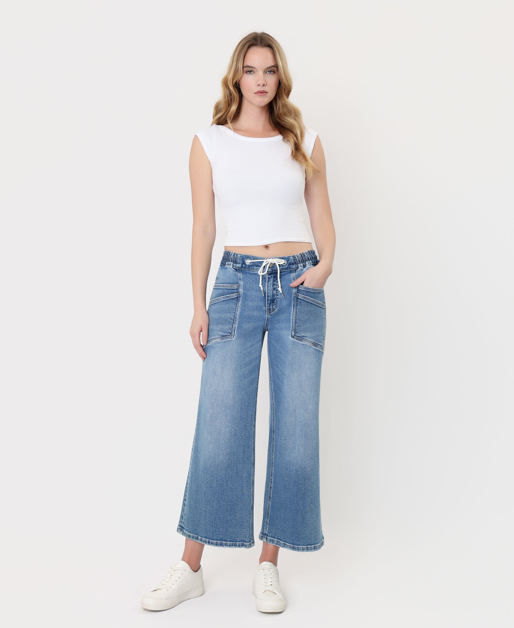 VERVET Reassure High Rise Drawstring Wide Leg Jeans