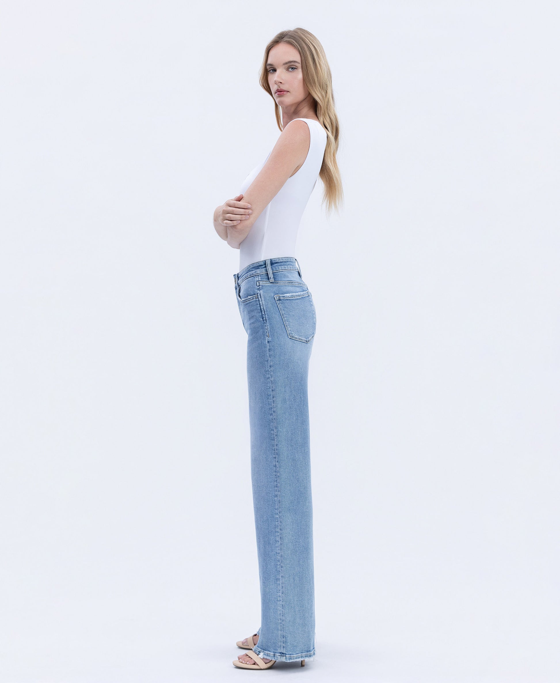 Left side product images of Hearten - High Rise Full Length Wide Leg Jeans