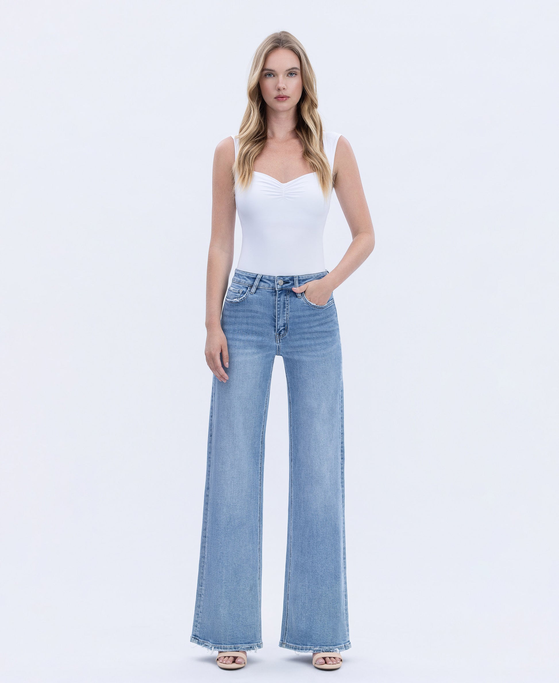Front product images of Hearten - High Rise Full Length Wide Leg Jeans