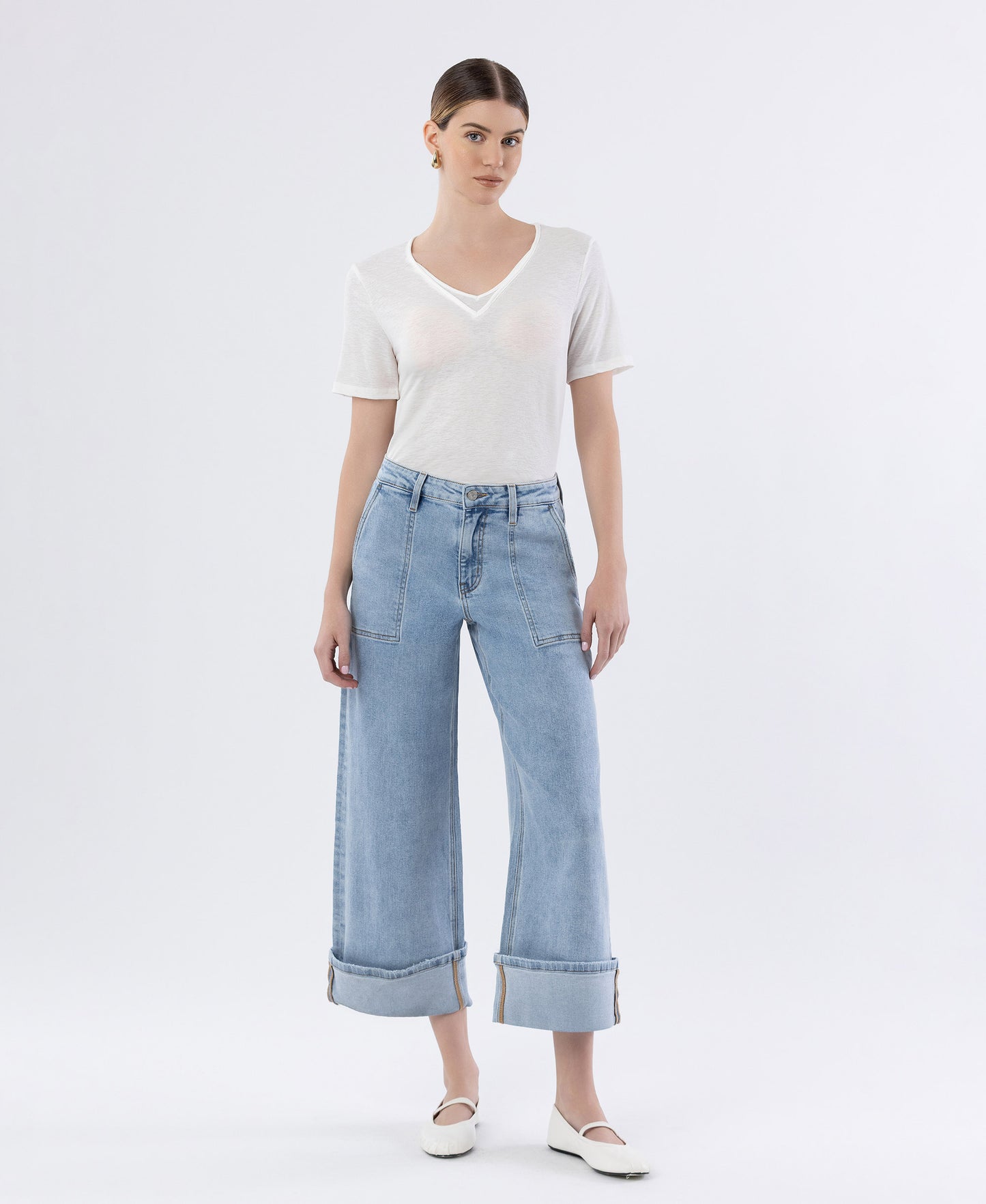 Front product images of Terrific - Super High Rise Cuffed Baggy Wide Leg Jeans
