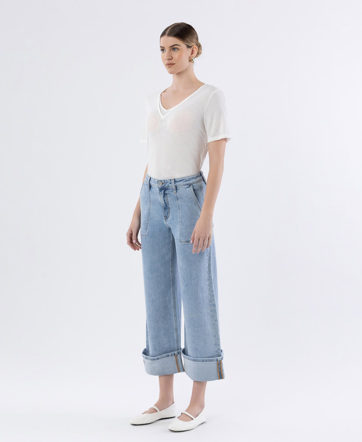 Left 45 degrees product image of Terrific - Super High Rise Cuffed Baggy Wide Leg Jeans