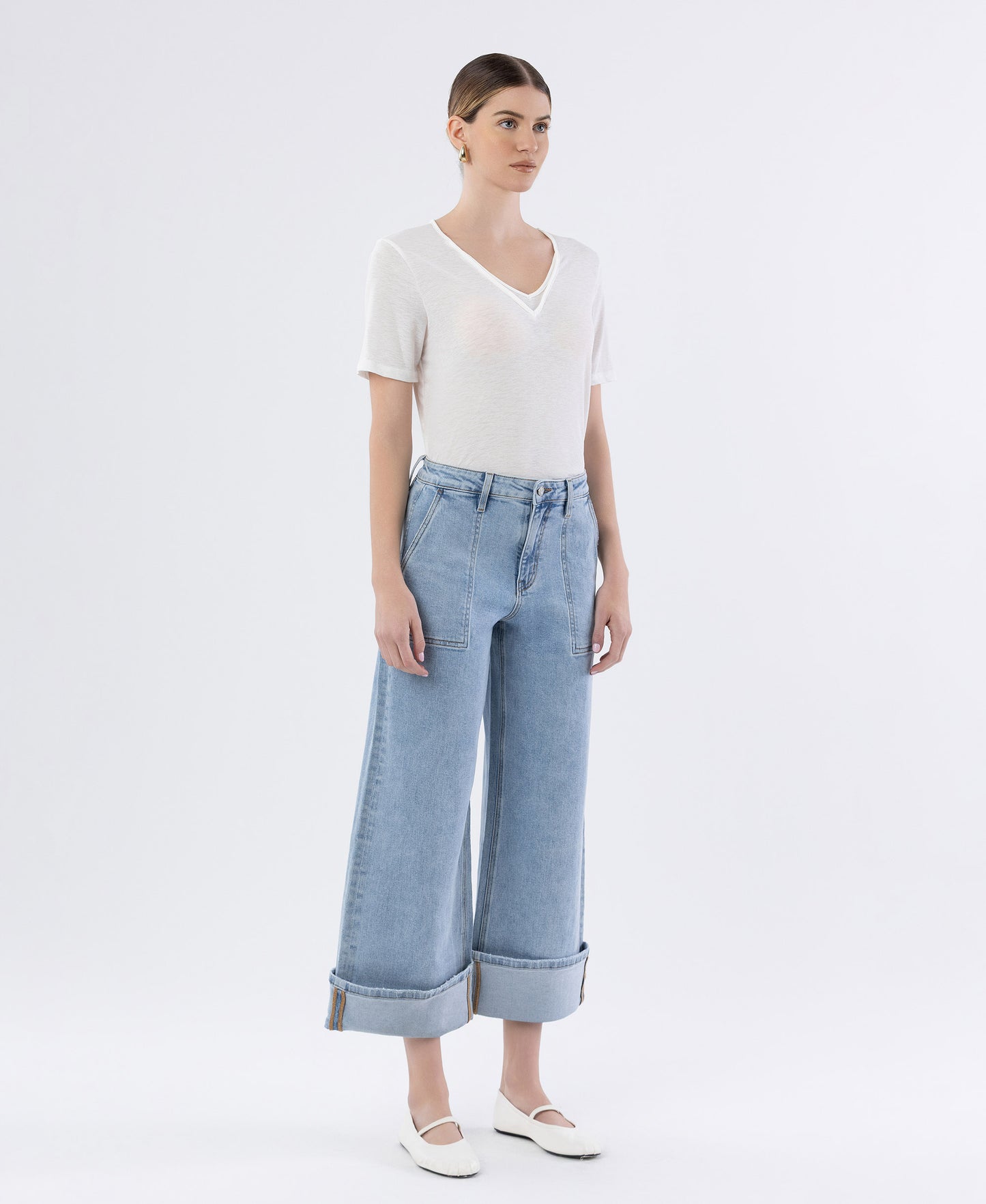 Right 45 degrees product image of Terrific - Super High Rise Cuffed Baggy Wide Leg Jeans