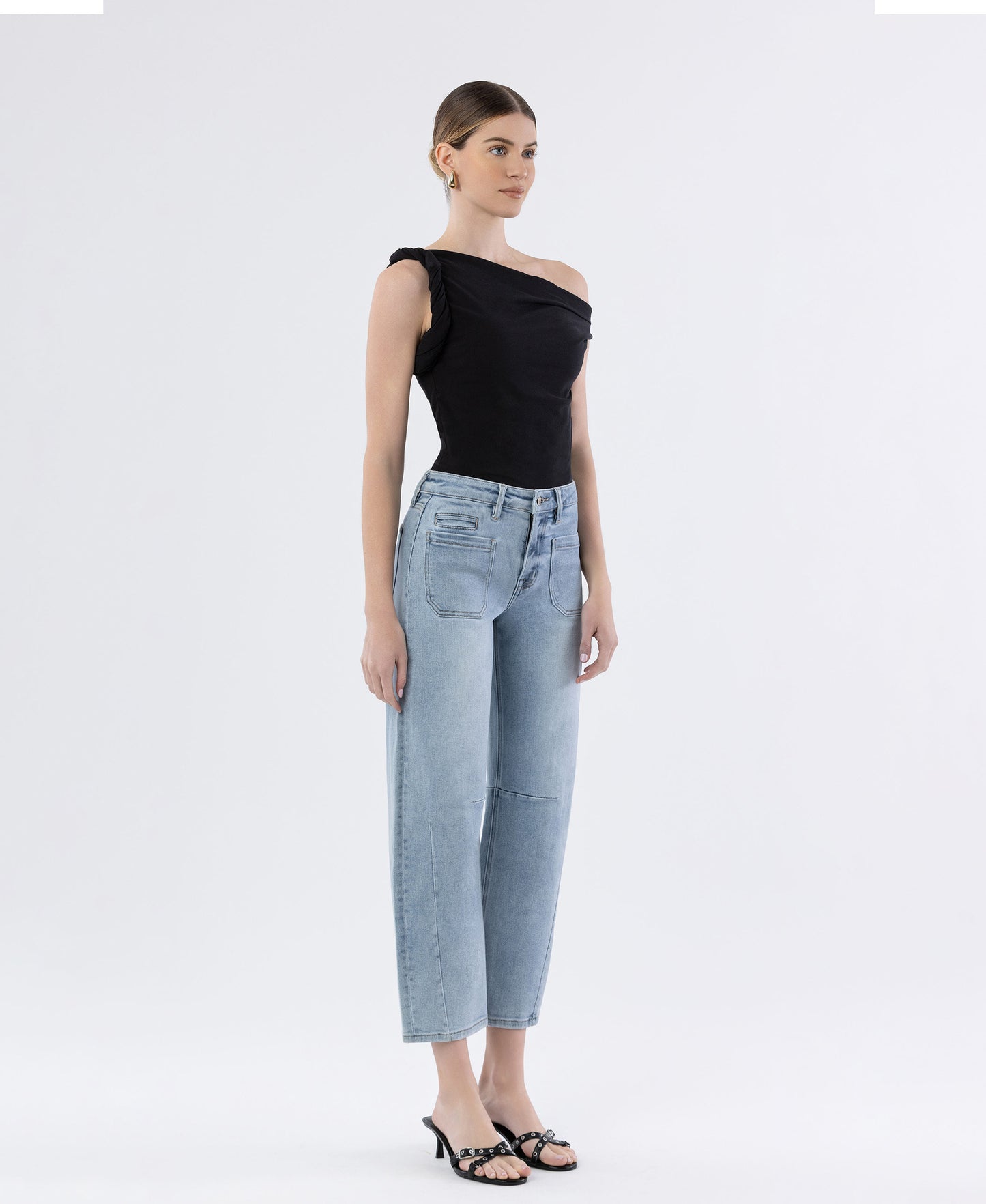 Superb - High Rise Patch Pocket Wide Barrel Jeans