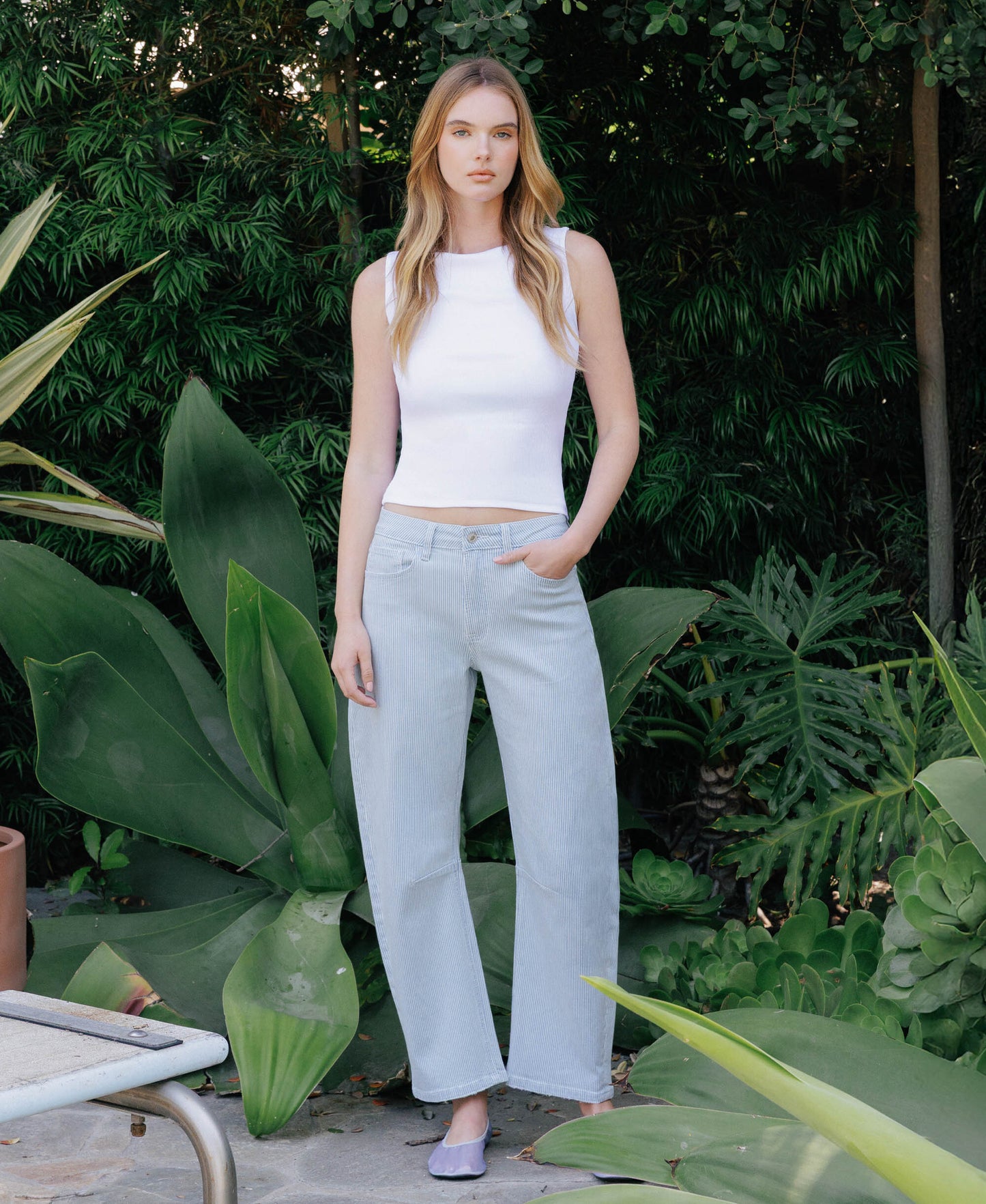 editorial image for Stripe - Super High Rise Striped Barrel Jeans