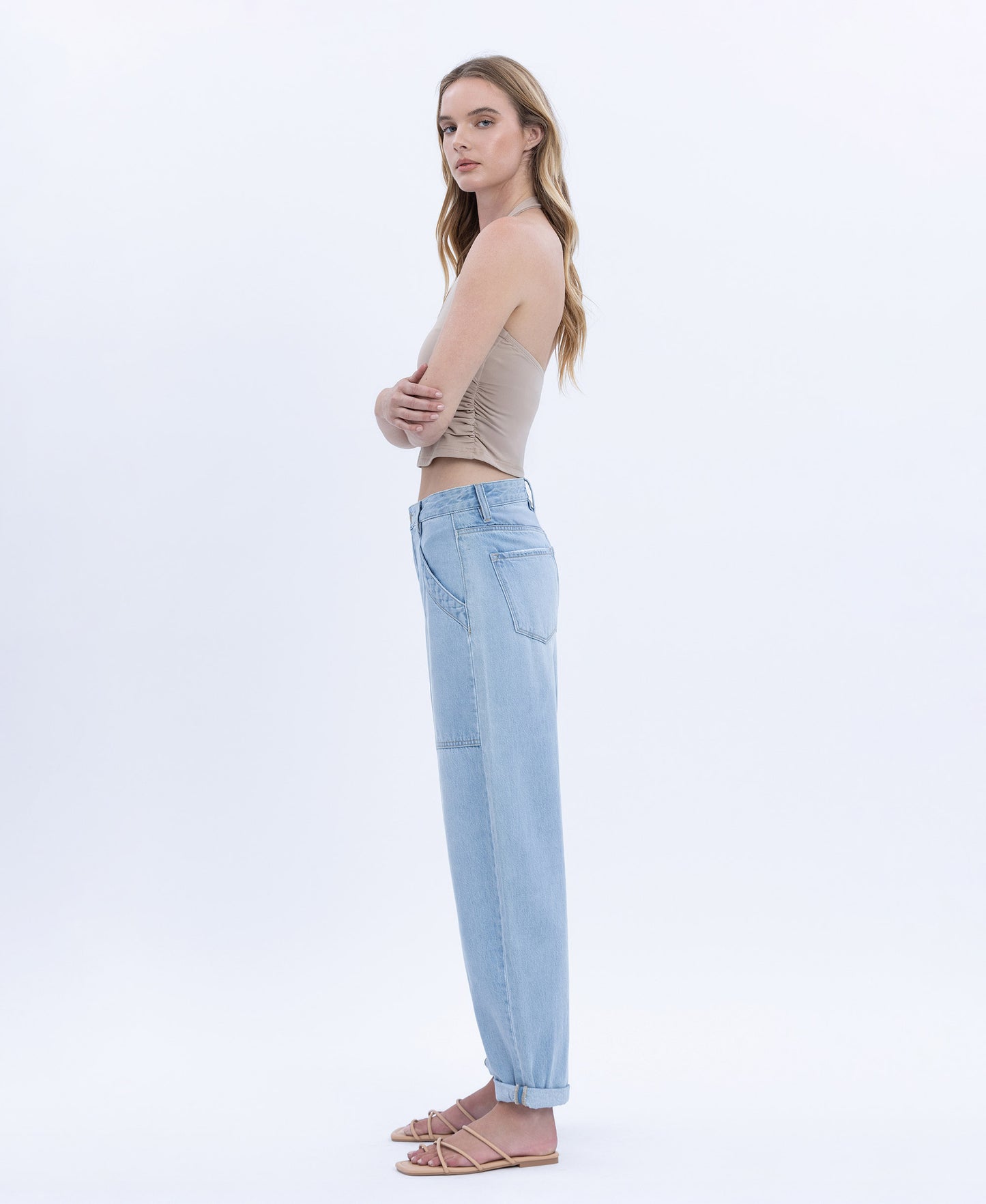 Left 45 degrees product image of Plur - Super High Rise Cuffed Ankle Barrel Jeans