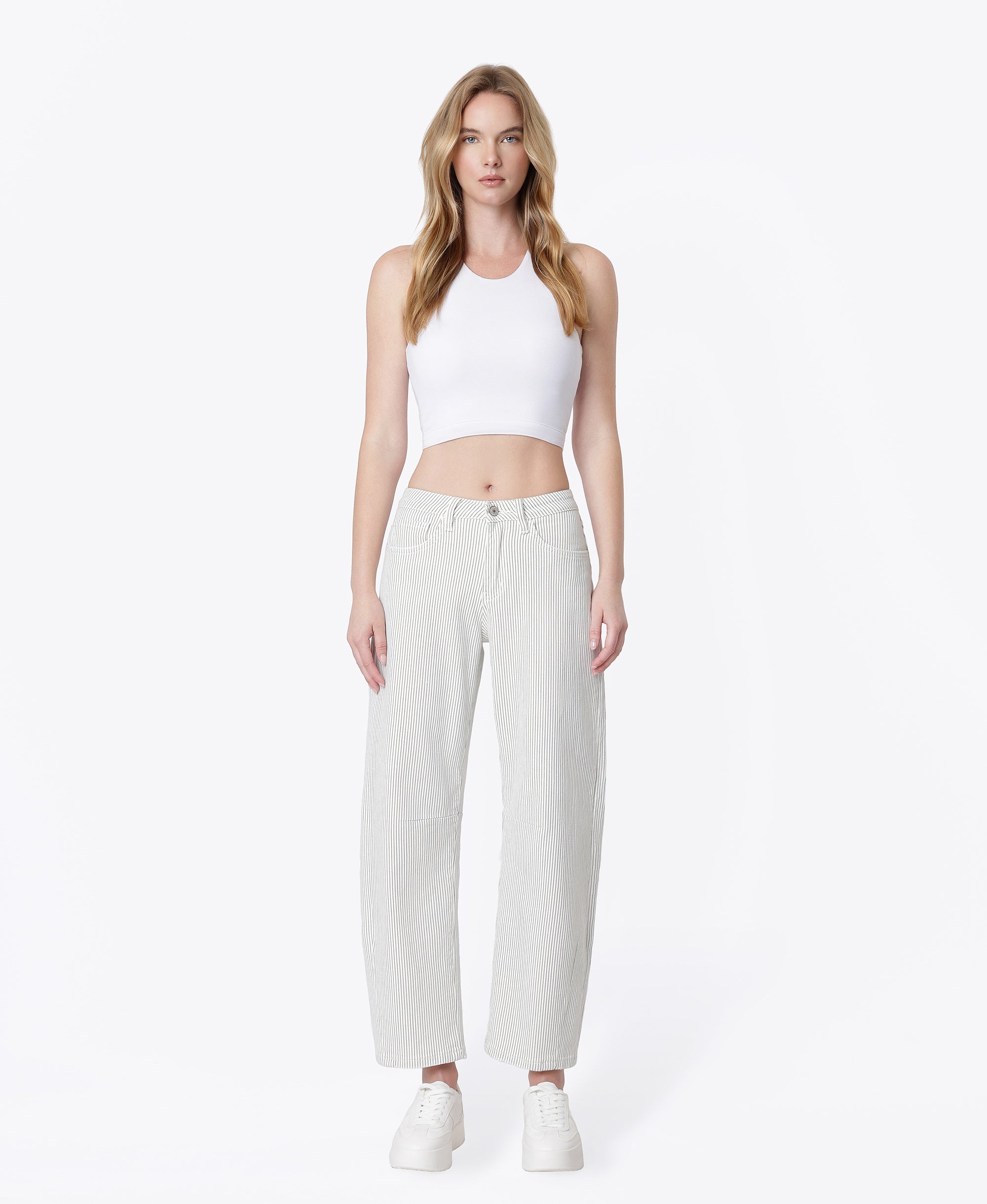 VERVET Stripe High Rise Dart Detail Striped Crop Barrel Jeans