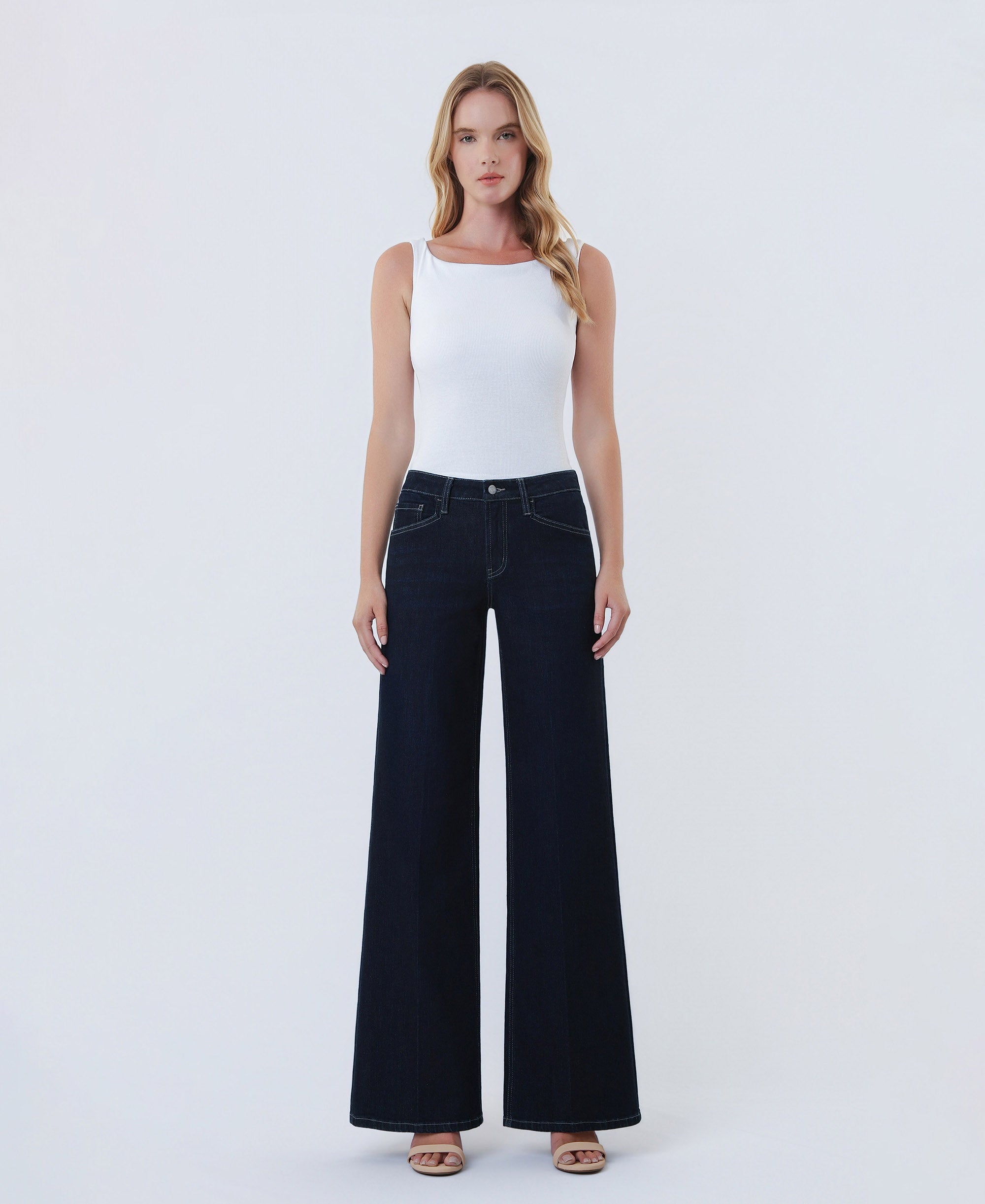 VERVET Surviving Mid Rise Trouser Fold Wide Leg Jeans