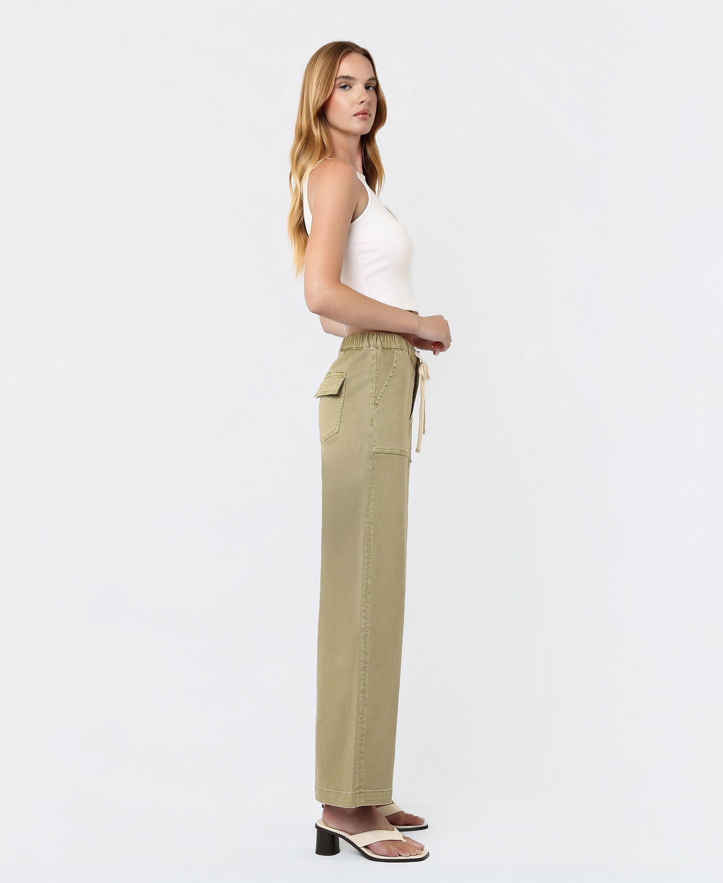 Right 45 degrees product image of Herb - High Rise Elastic Drawstring WB Baggy Wide Leg Jeans