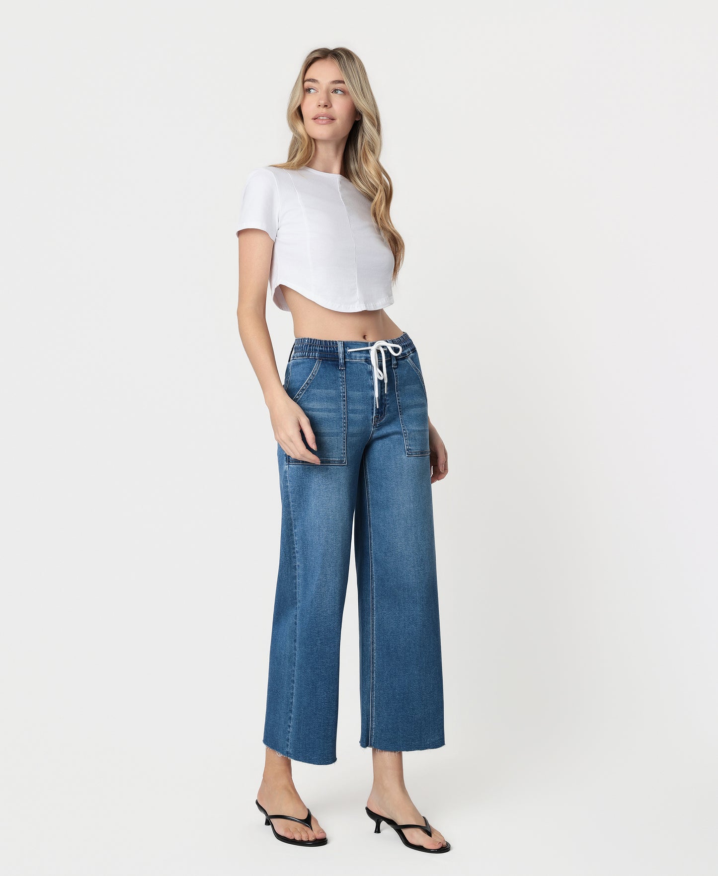 Right 45 degrees product image of Enviably - High Rise Super Soft Drawstring Baggy Wide Leg Jeans