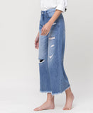 Left side product images of  Everland - Super High Rise Crop Wide Leg Jeans with Frayed Hem